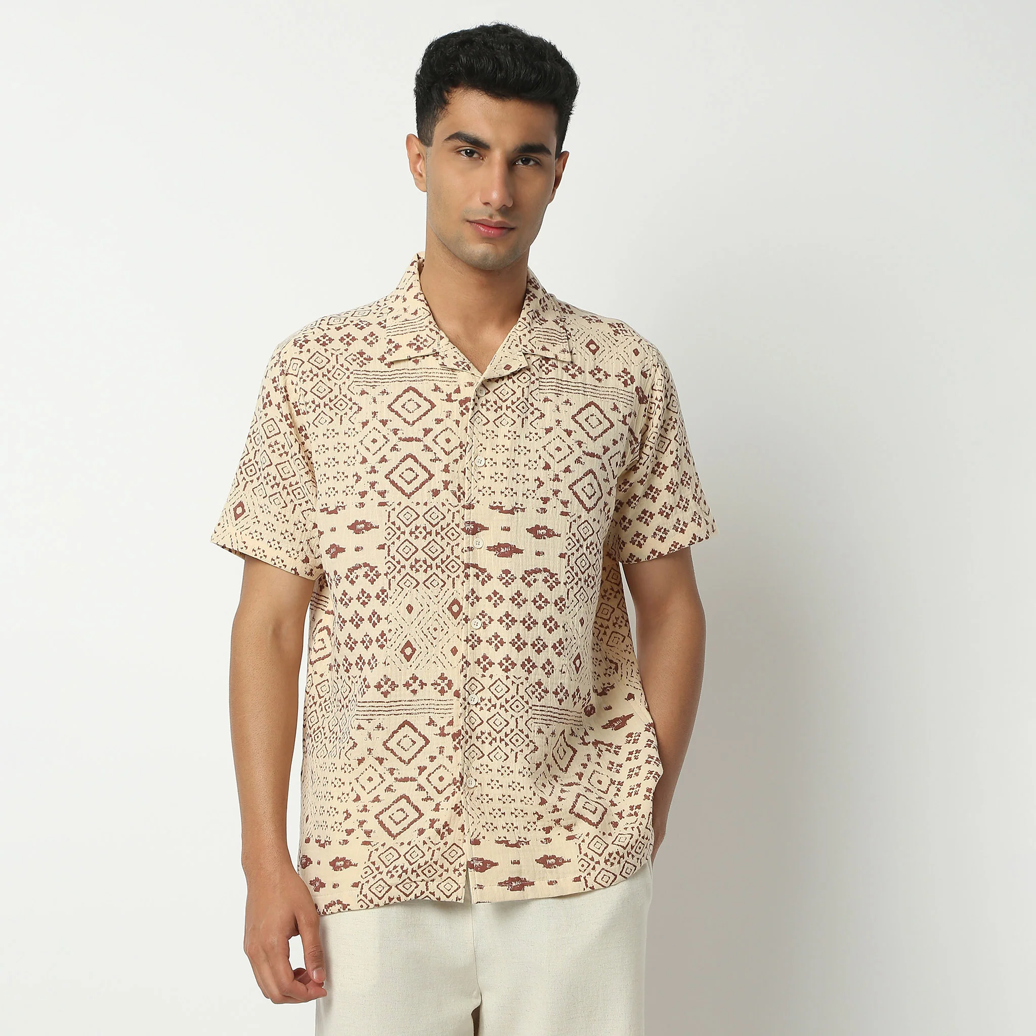 Camp Collar Half Sleeve Short Length Relaxed Fit Cuban Printed Shirt - Image 2