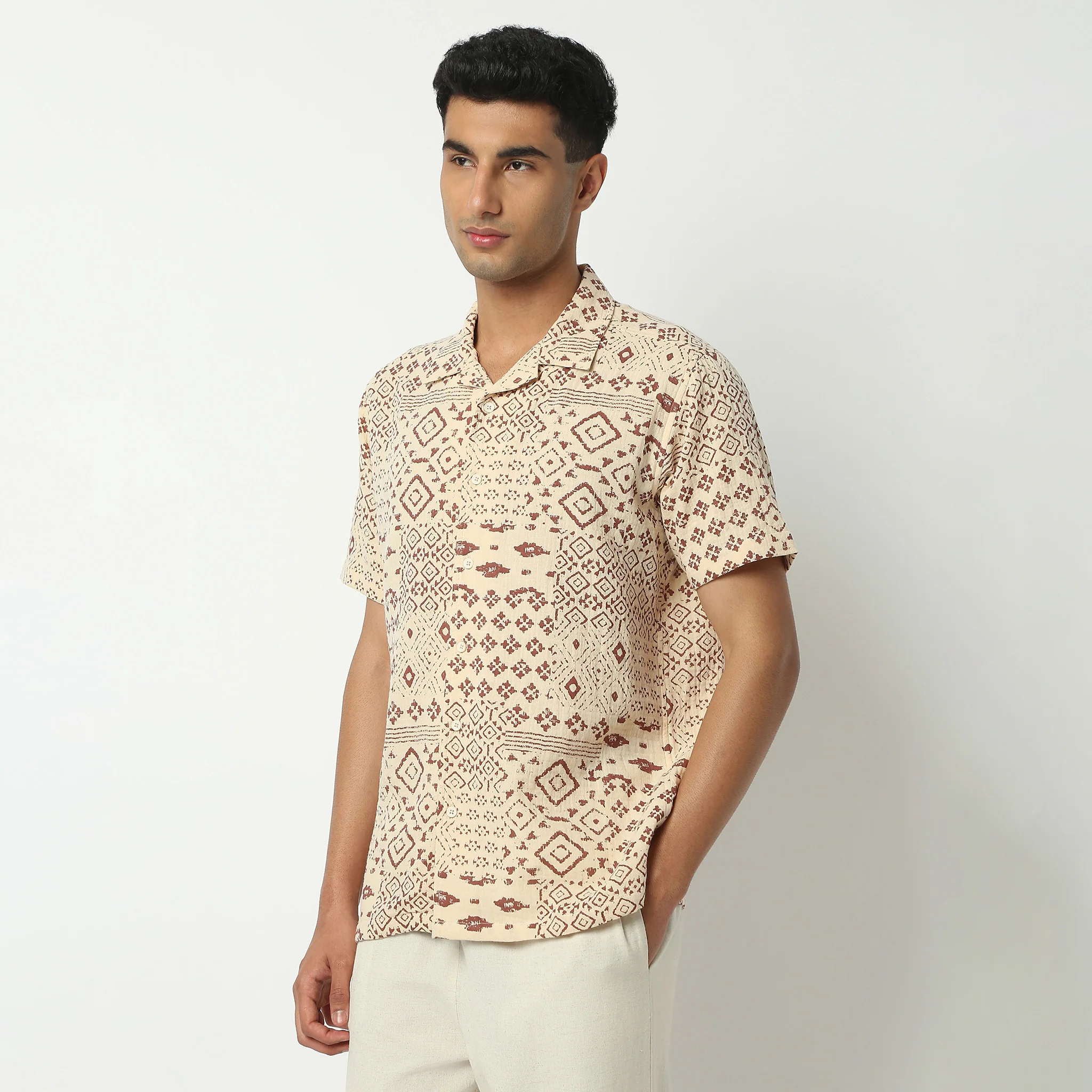 Camp Collar Half Sleeve Short Length Relaxed Fit Cuban Printed Shirt - Image 5