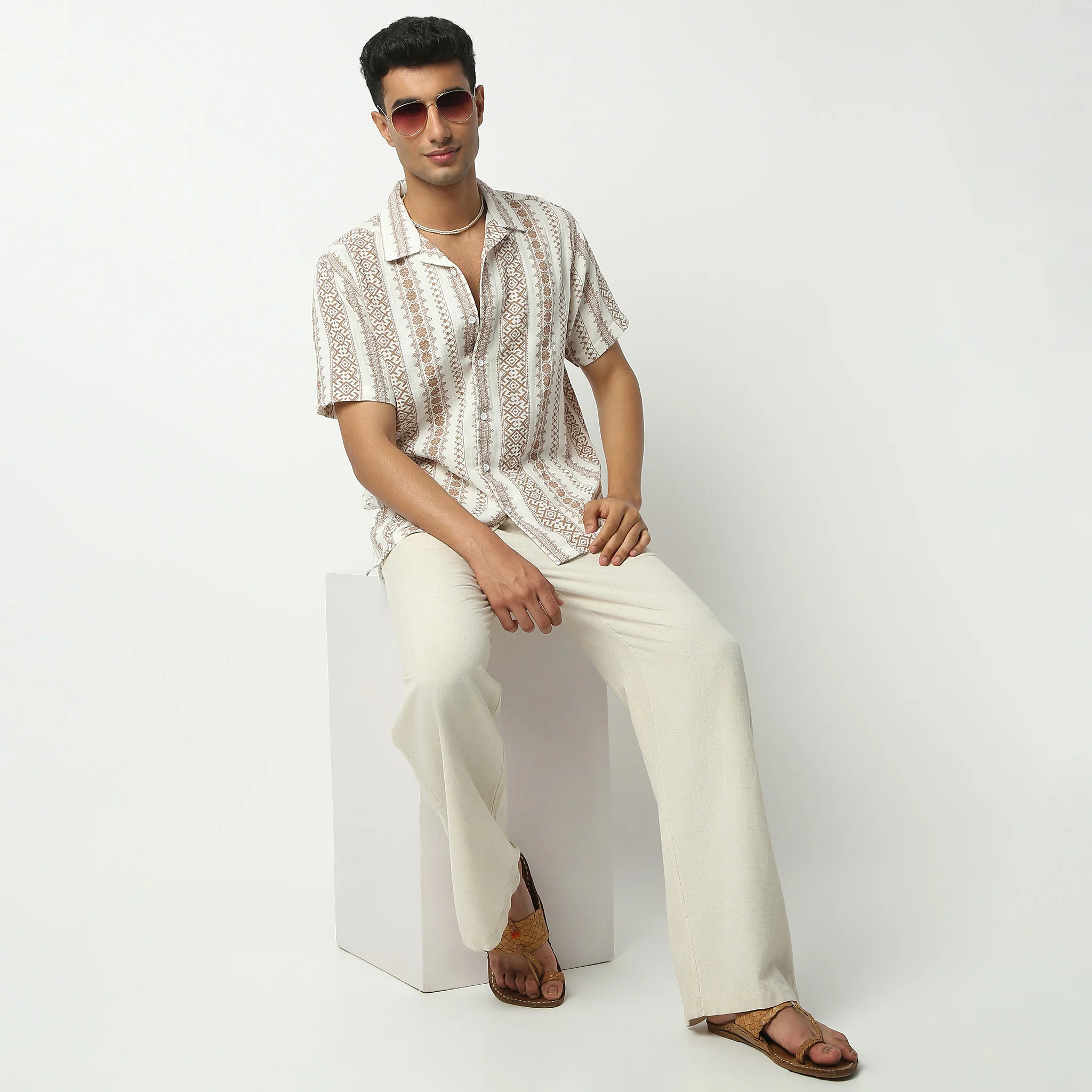 Camp Collar Half Sleeve Short Length Relaxed Fit Cuban Printed Shirt
