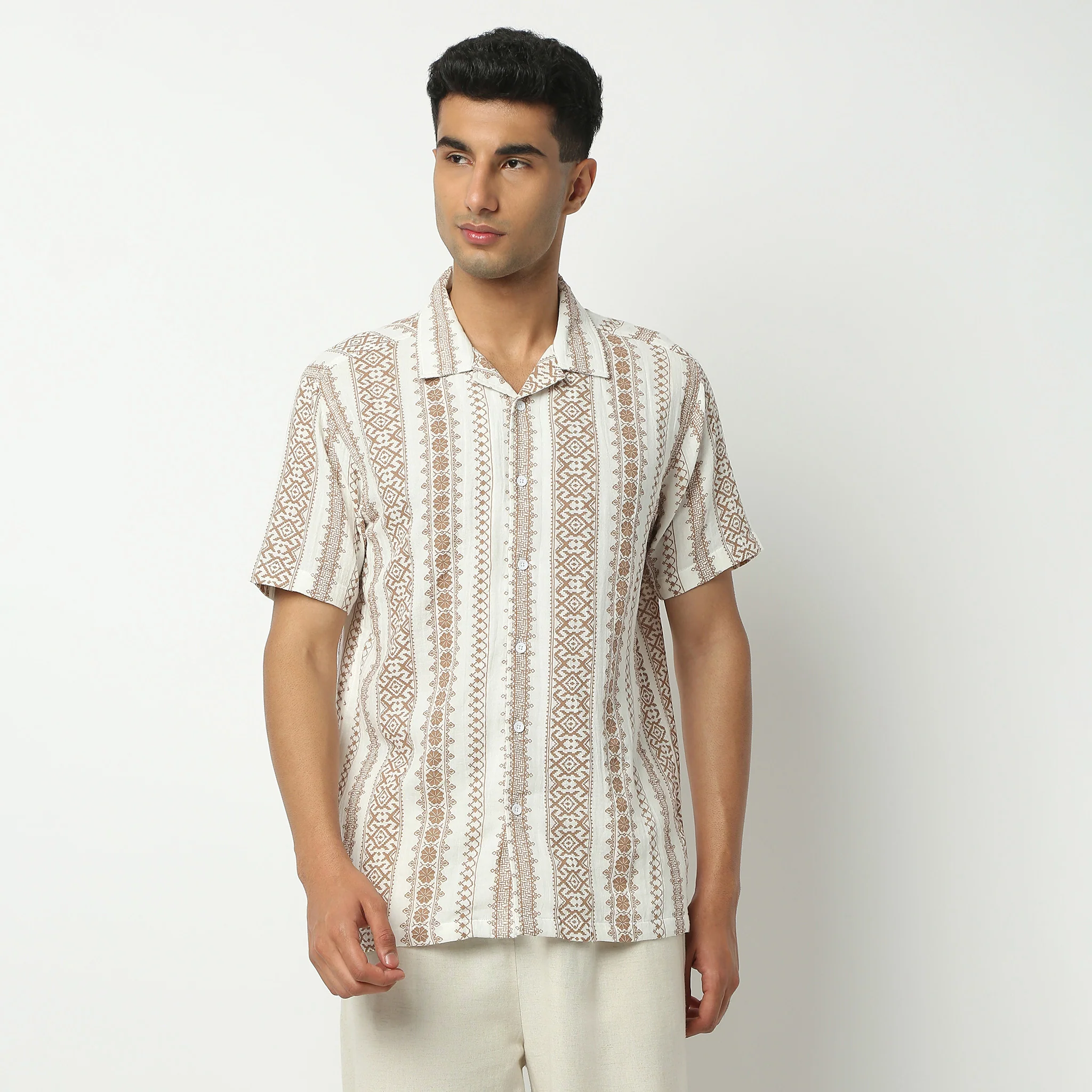 Camp Collar Half Sleeve Short Length Relaxed Fit Cuban Printed Shirt - Image 2