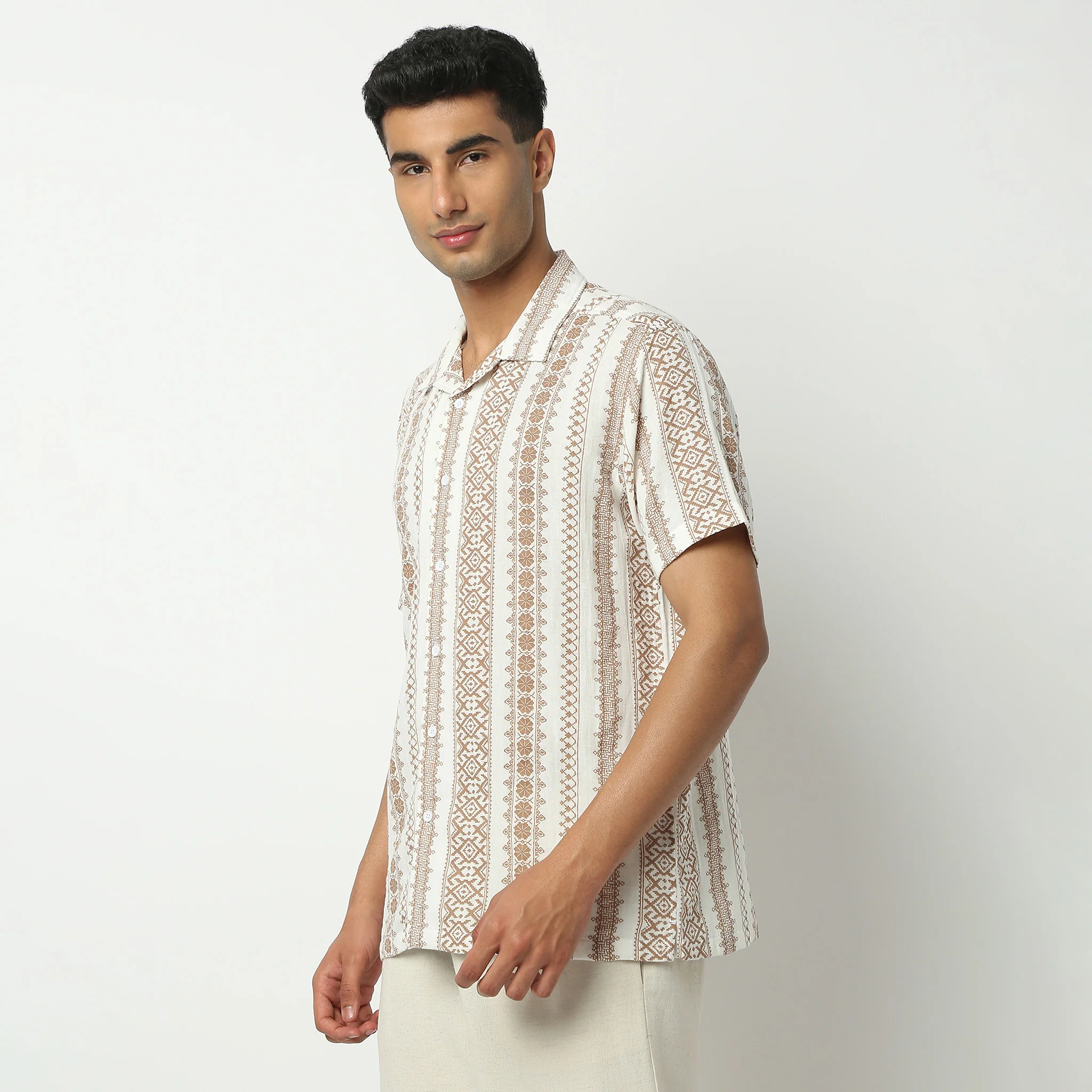 Camp Collar Half Sleeve Short Length Relaxed Fit Cuban Printed Shirt - Image 5
