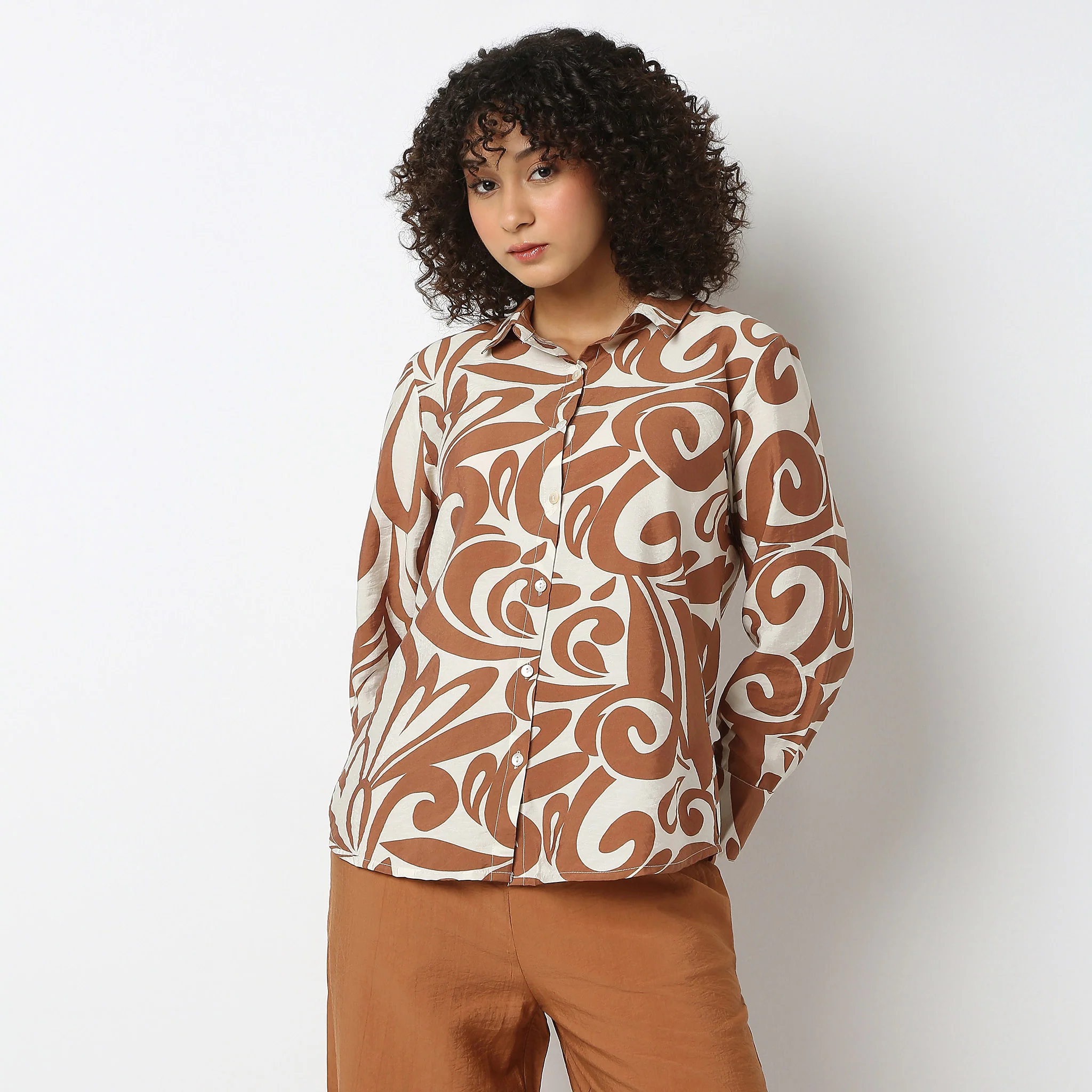 Shirt Collar Short Length Full Sleeve Relaxed Fit Printed Tunic - Image 2