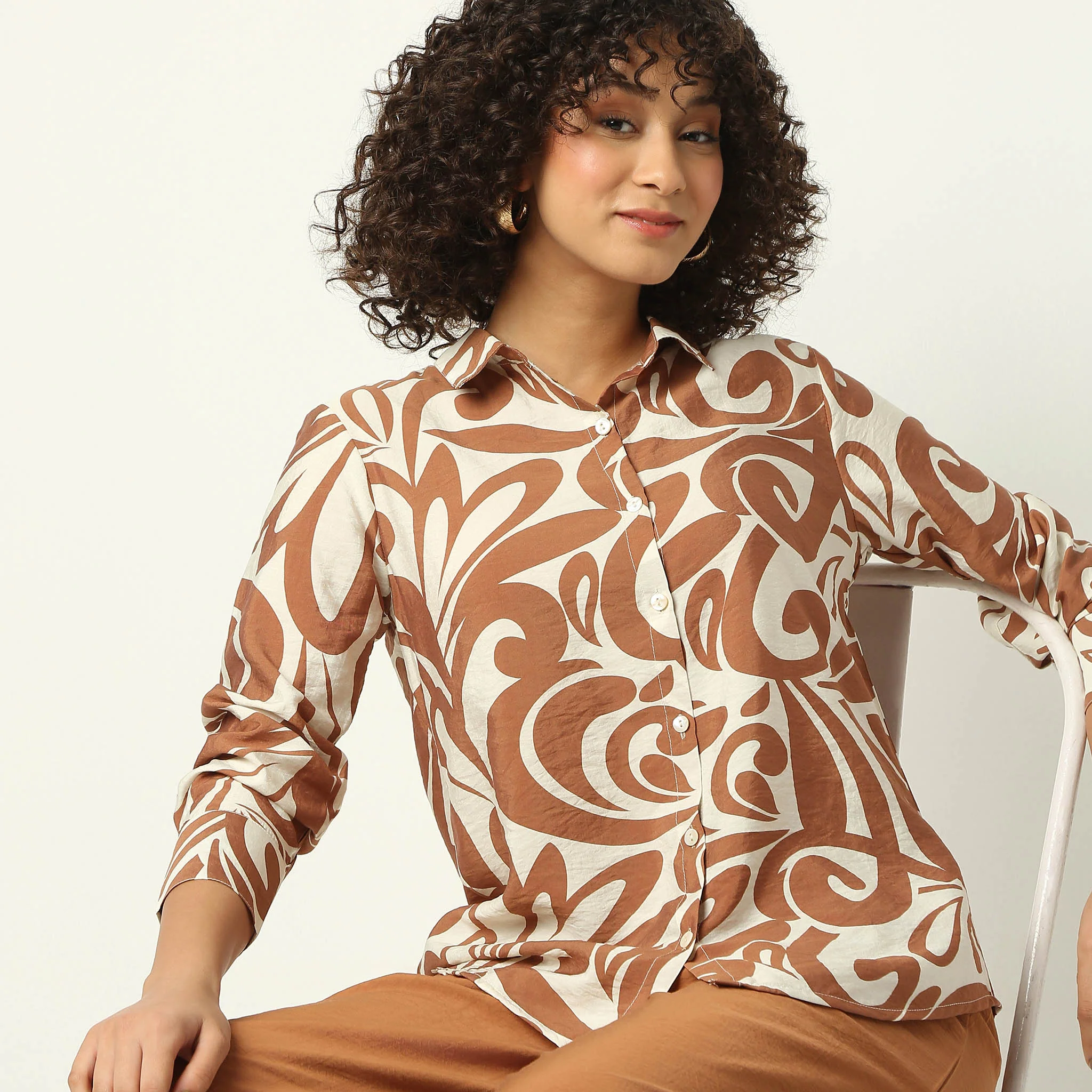 Shirt Collar Short Length Full Sleeve Relaxed Fit Printed Tunic - Image 4