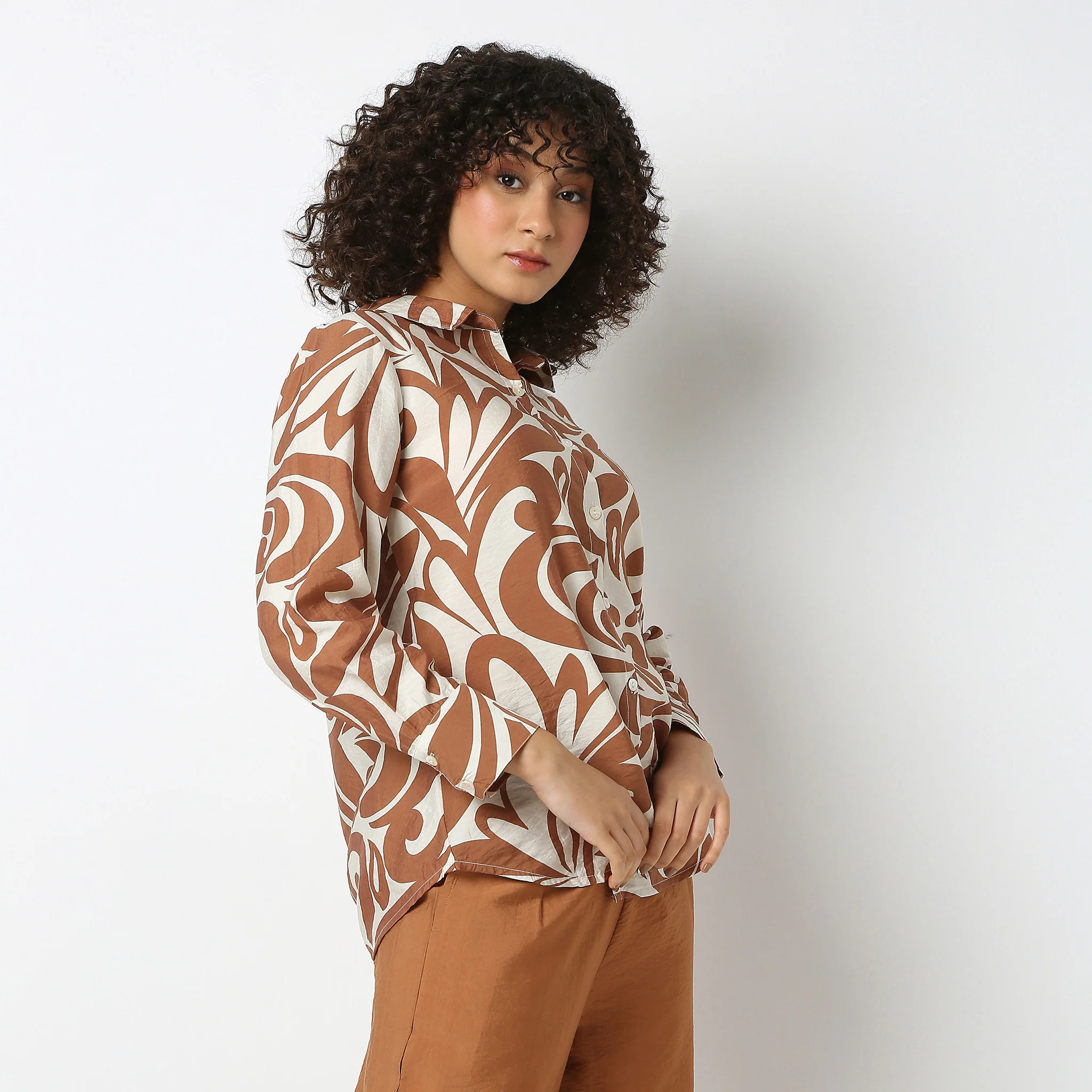 Shirt Collar Short Length Full Sleeve Relaxed Fit Printed Tunic - Image 5