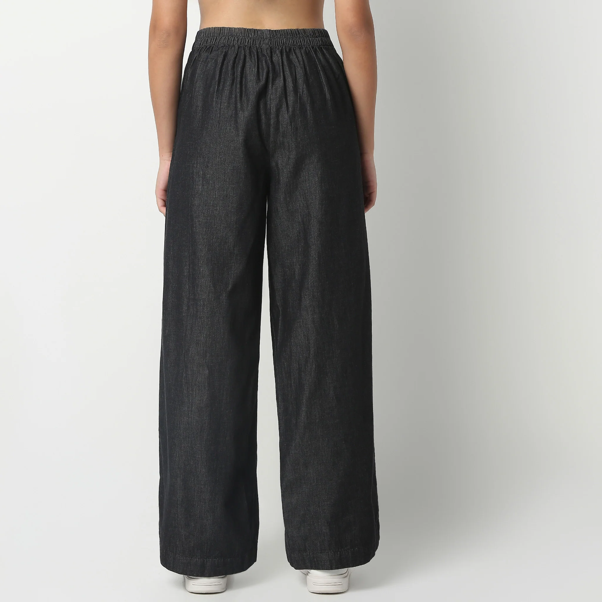 Ankle Length Relaxed Fit High Rise Solid Palazzos - Image 3