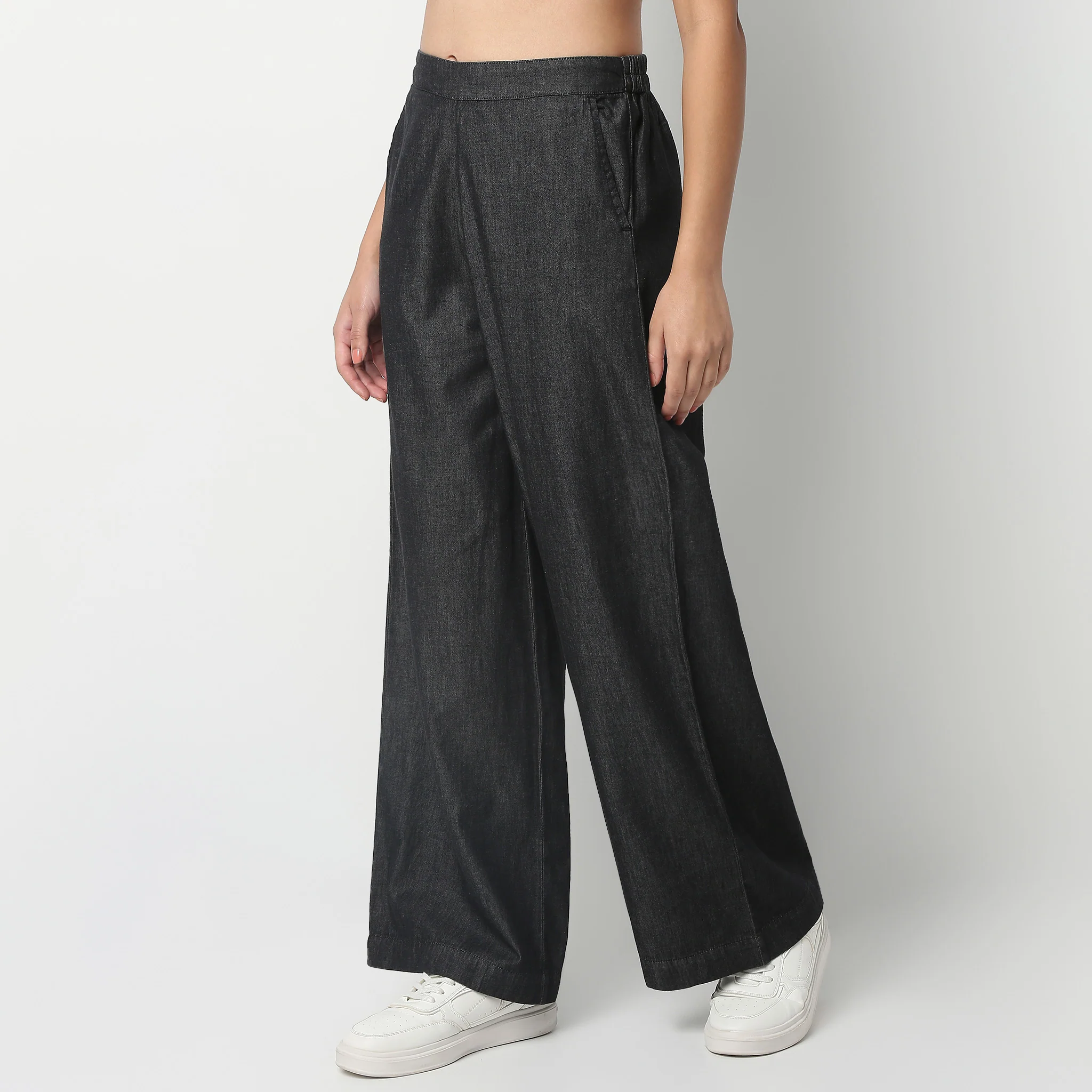 Ankle Length Relaxed Fit High Rise Solid Palazzos - Image 5