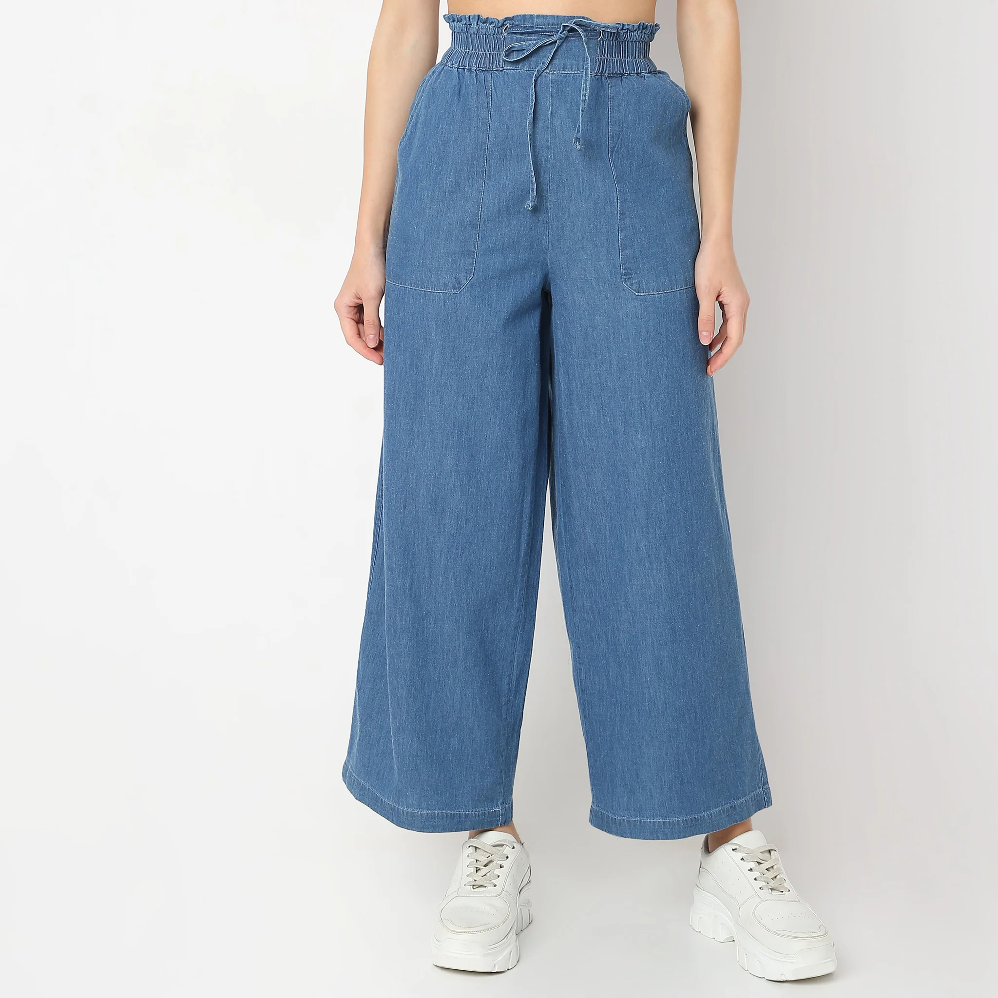 Relaxed Fit Ankle Length High Rise Denim Pull On Palazzos - Image 2