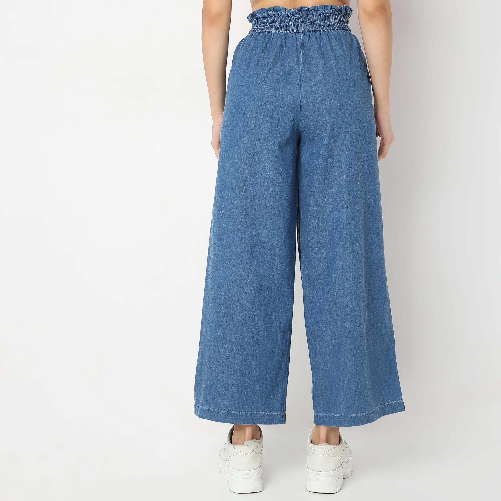 Relaxed Fit Ankle Length High Rise Denim Pull On Palazzos - Image 3