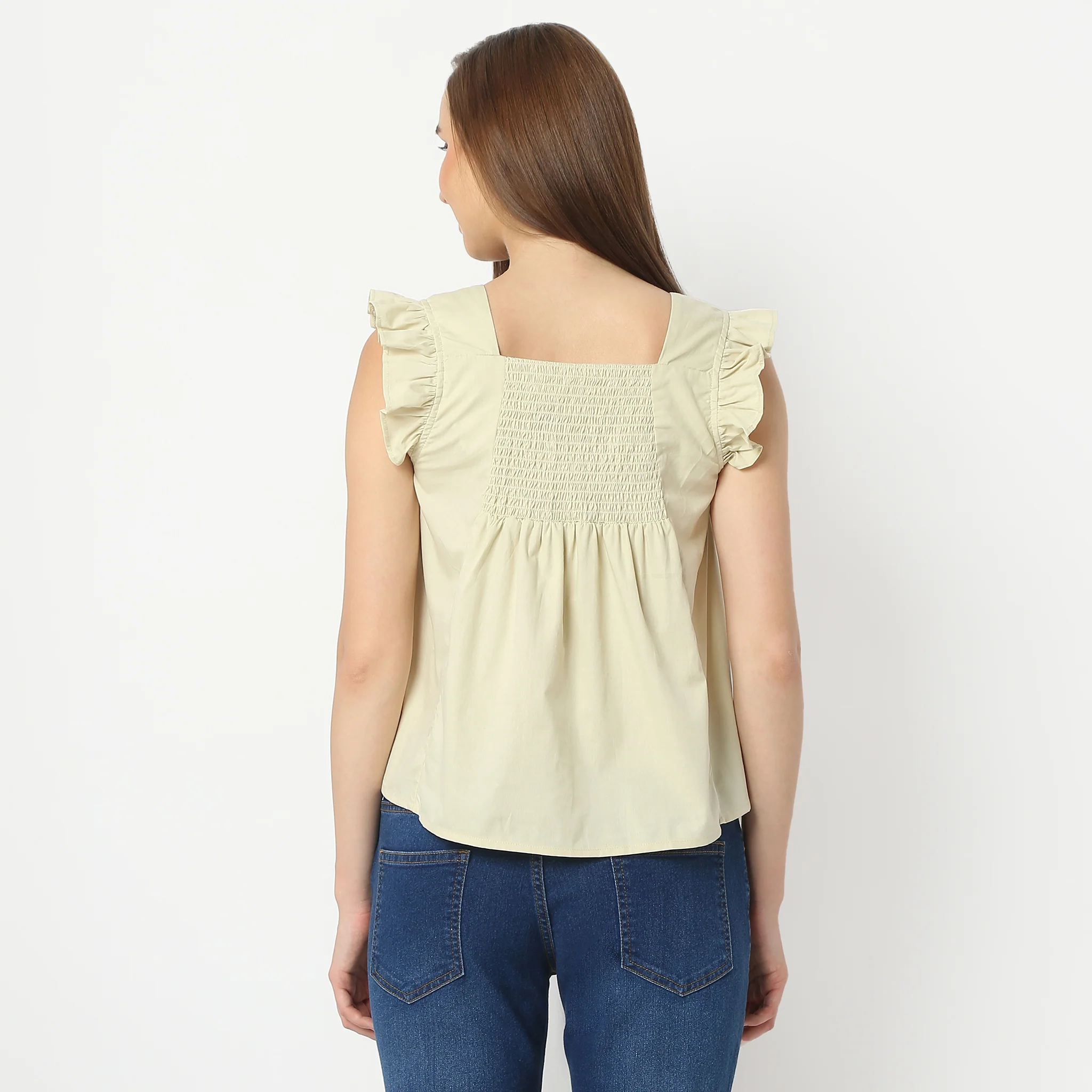 Relaxed Fit Square Neck Sleeveless Mock Front Placket Top - Image 3