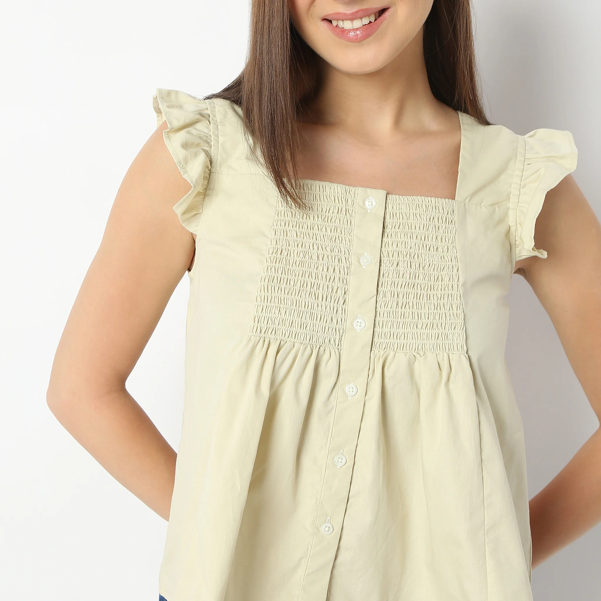Relaxed Fit Square Neck Sleeveless Mock Front Placket Top - Image 4