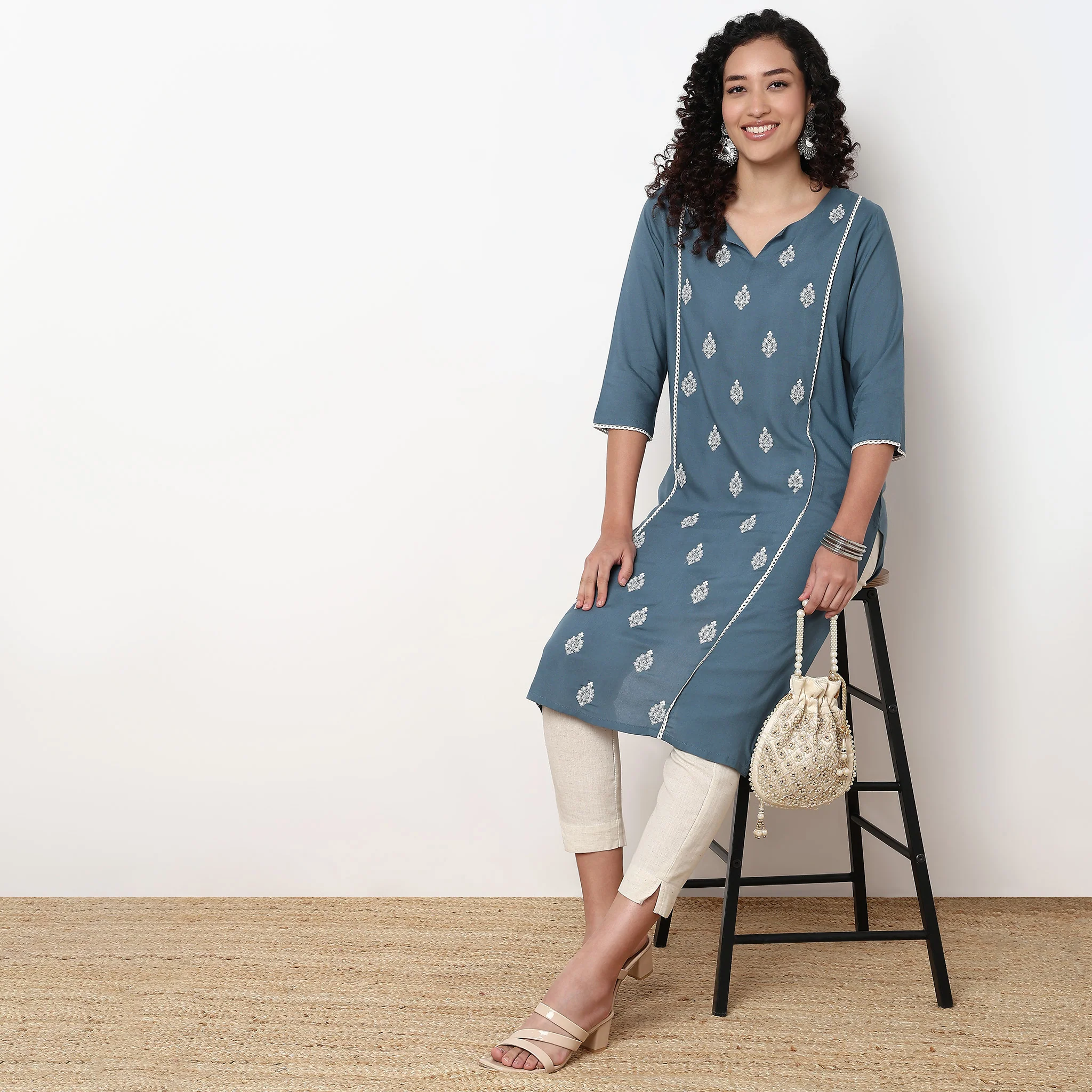 Embroidered Center Panel Straight Kurta