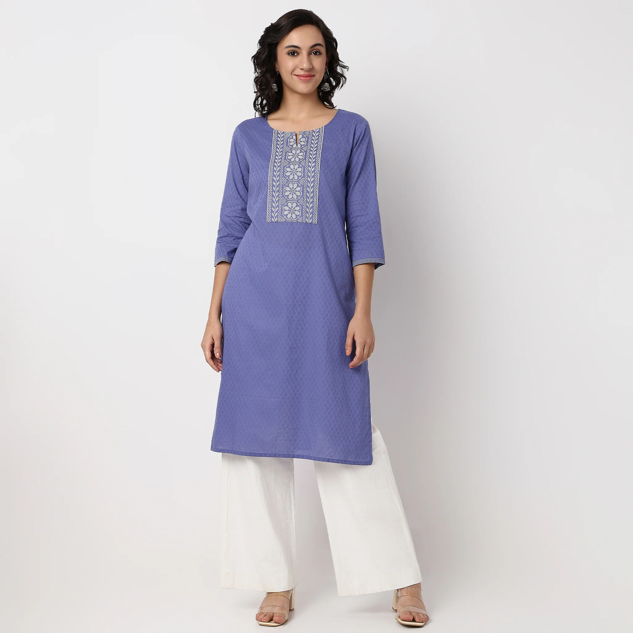 Embroidered Yoke Straight Kurta - Image 2