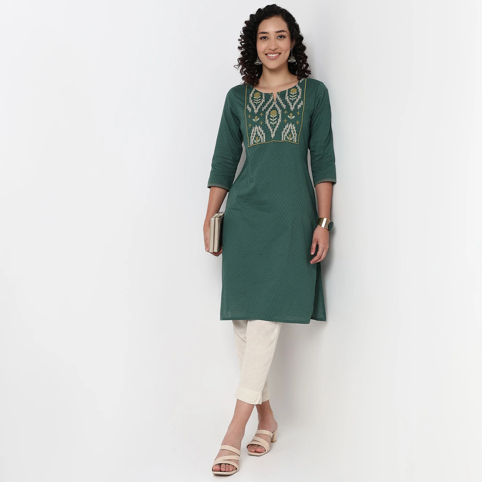 Embroidered Yoke Straight Kurta