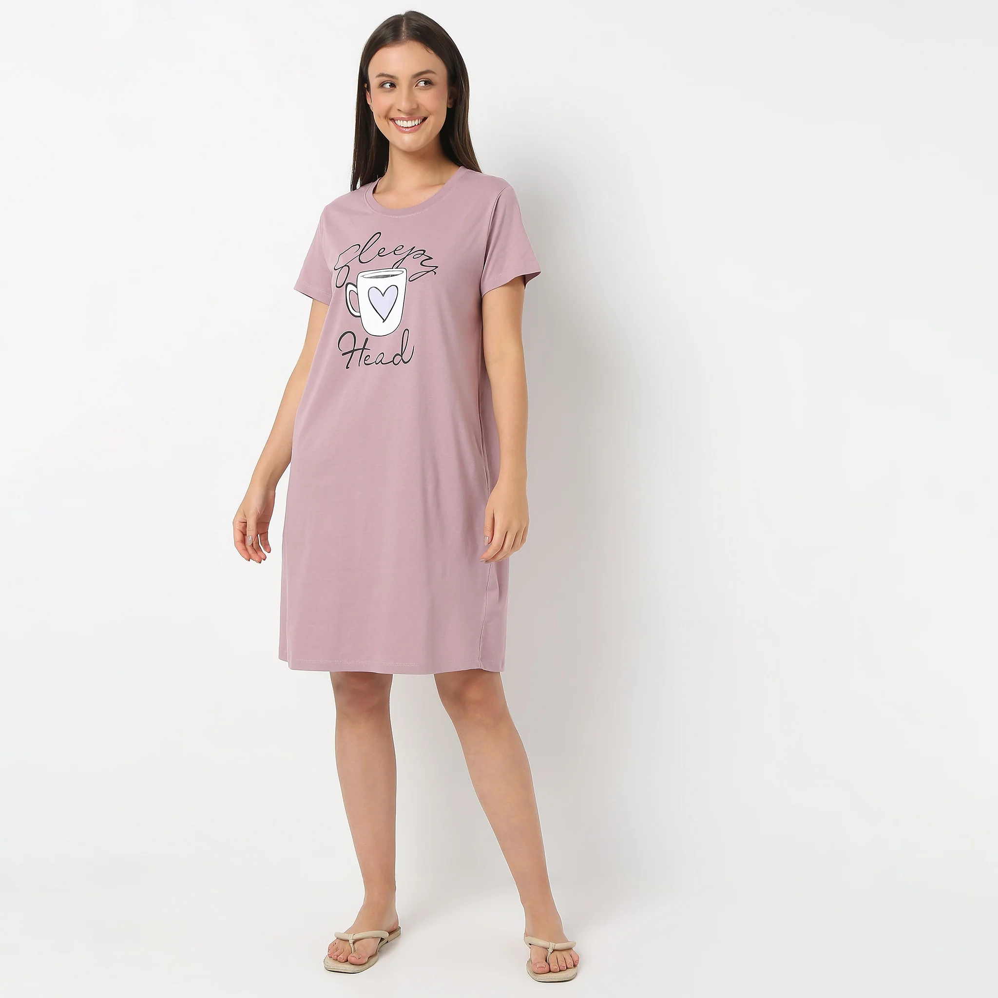 Round Neck Knee Length Graphic Short Gown - Image 2