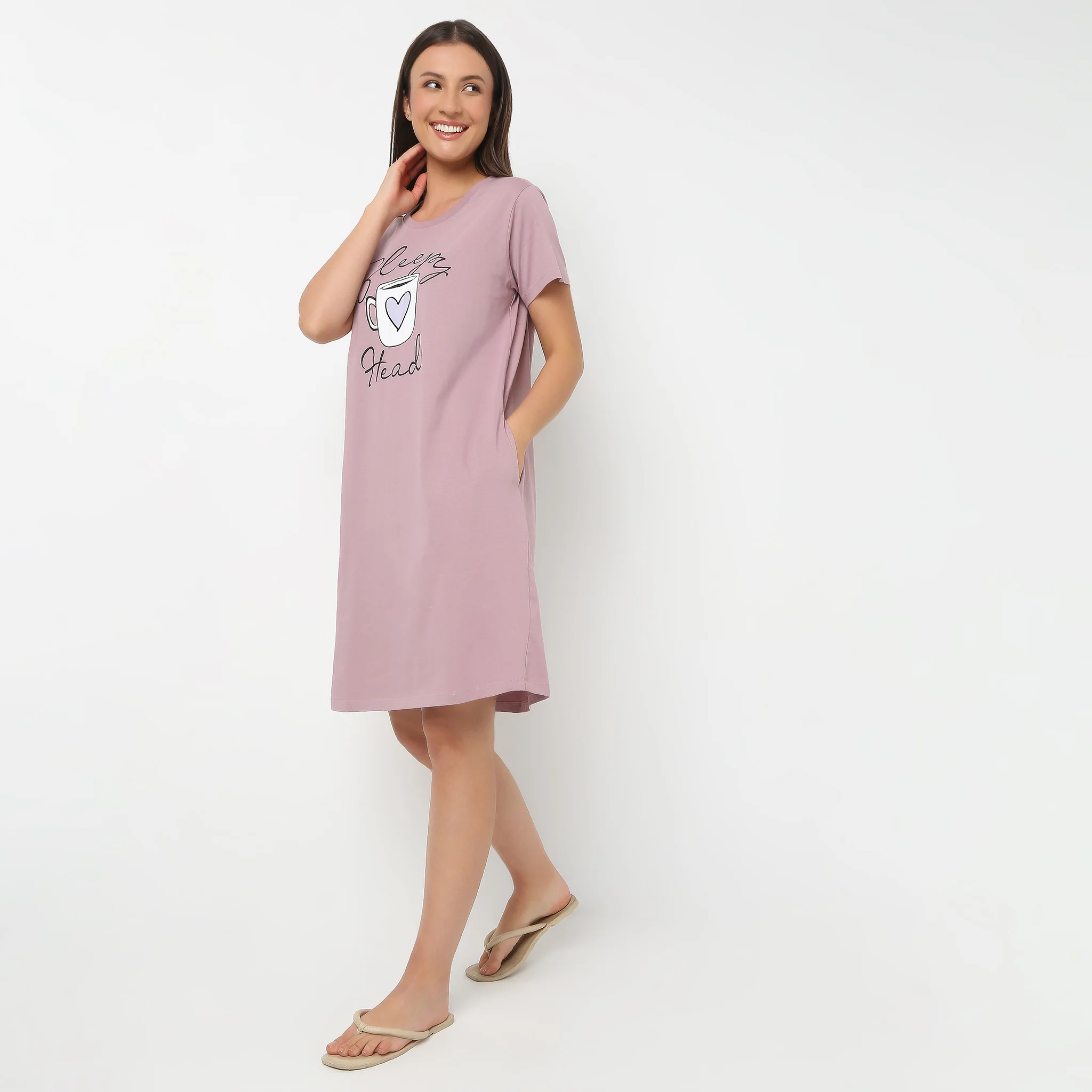 Round Neck Knee Length Graphic Short Gown - Image 5