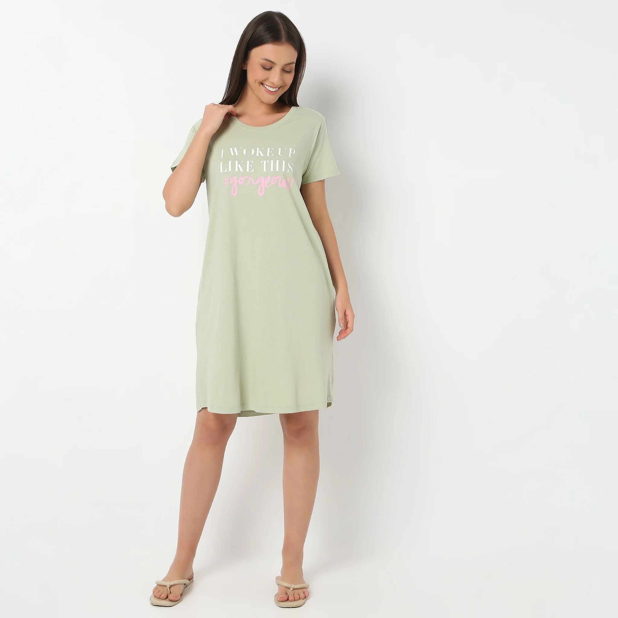 Round Neck Knee Length Graphic Short Gown - Image 2