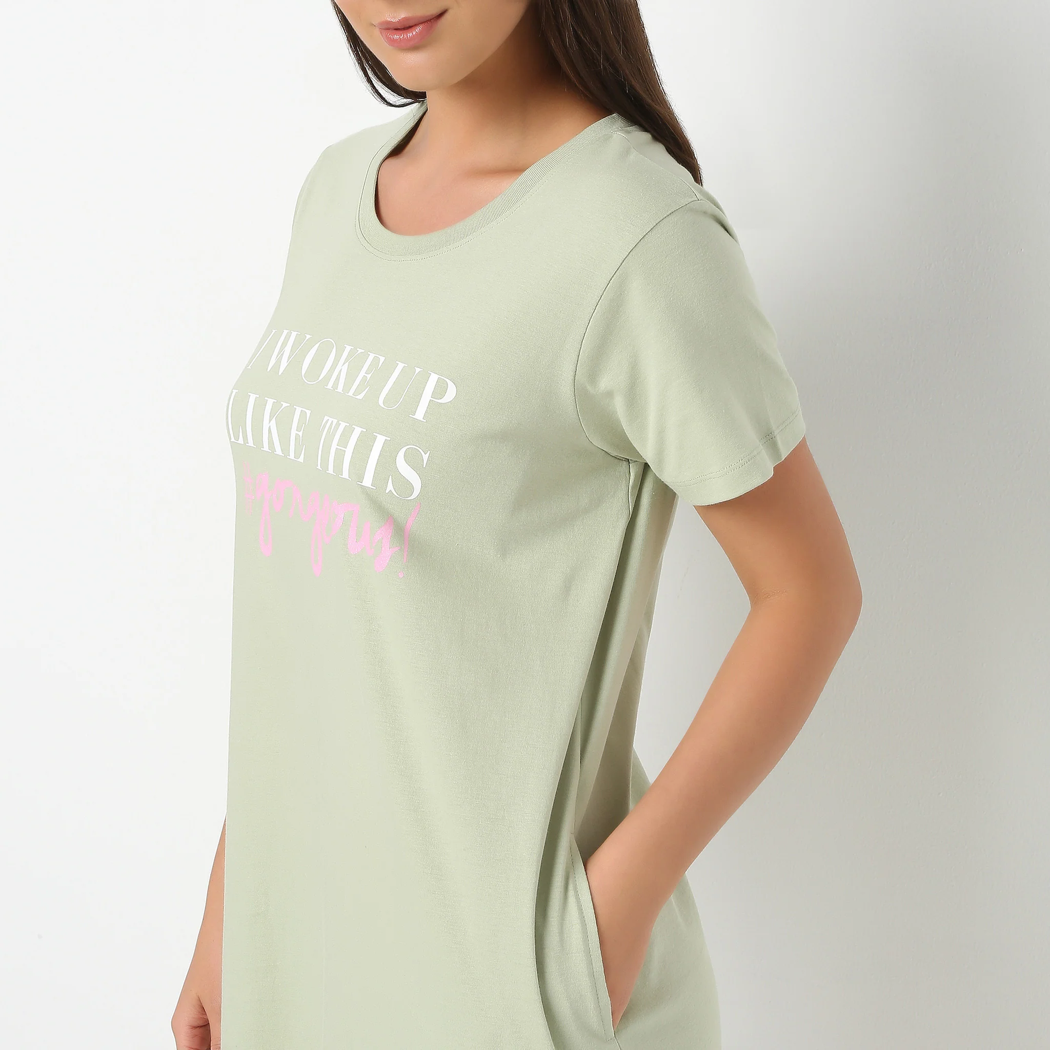 Round Neck Knee Length Graphic Short Gown - Image 4
