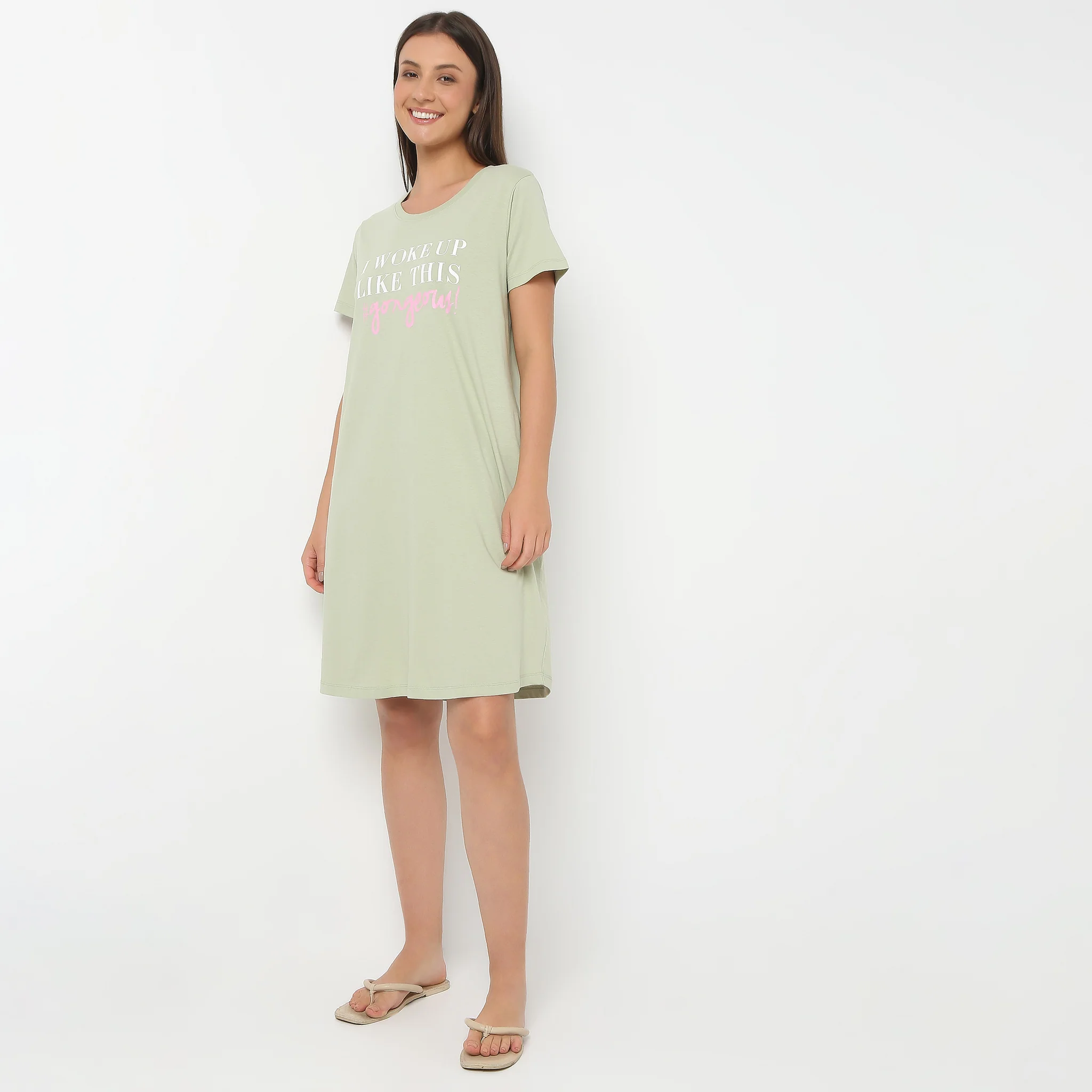Round Neck Knee Length Graphic Short Gown - Image 5