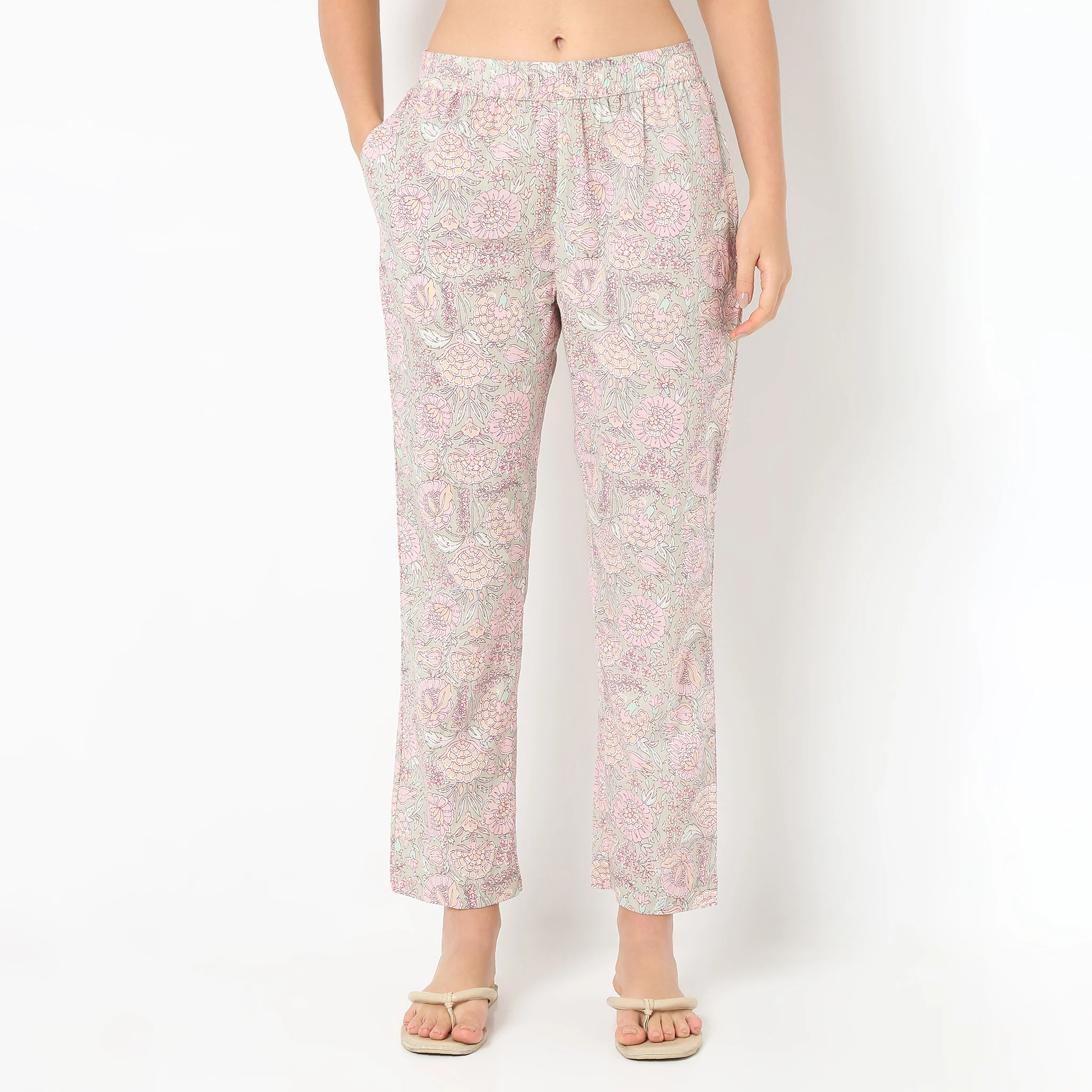 Round Neck Three-Fourth Sleeve Printed Jaipuri Top With Pyjama Sleepwear Set - Image 6