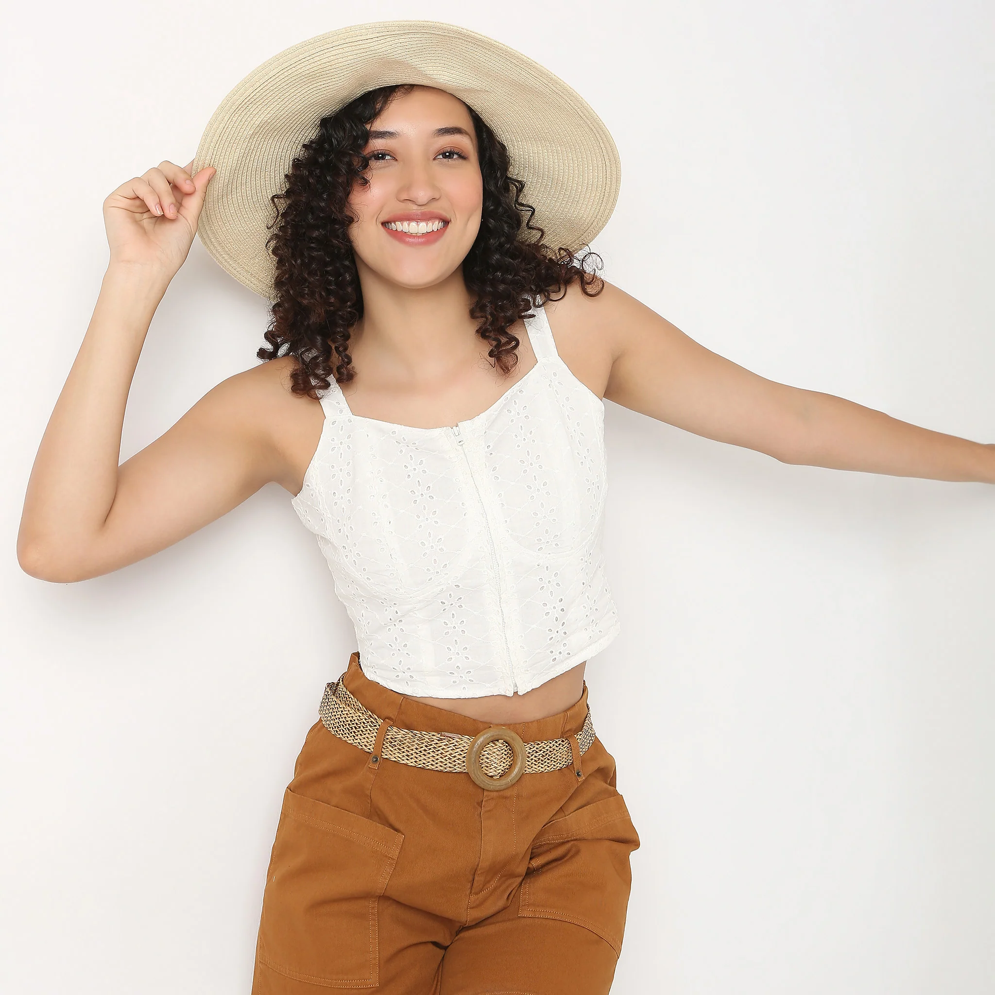 Schiffli Crop Top With Zipper Detail - Image 2