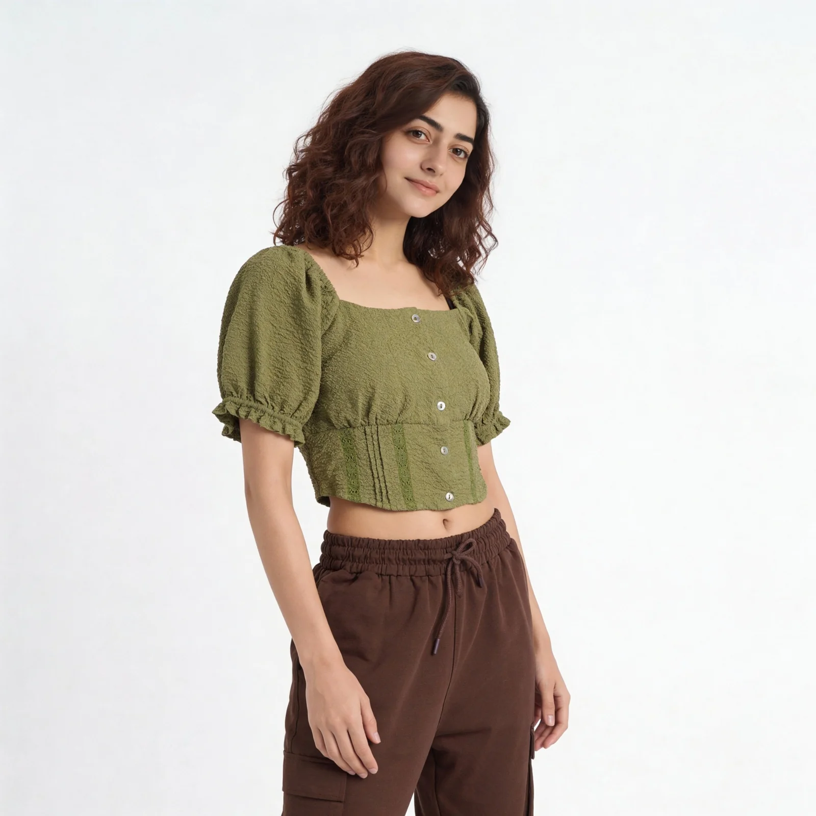 Scoop Neck Crop Top with Smocking Pattern - Image 5