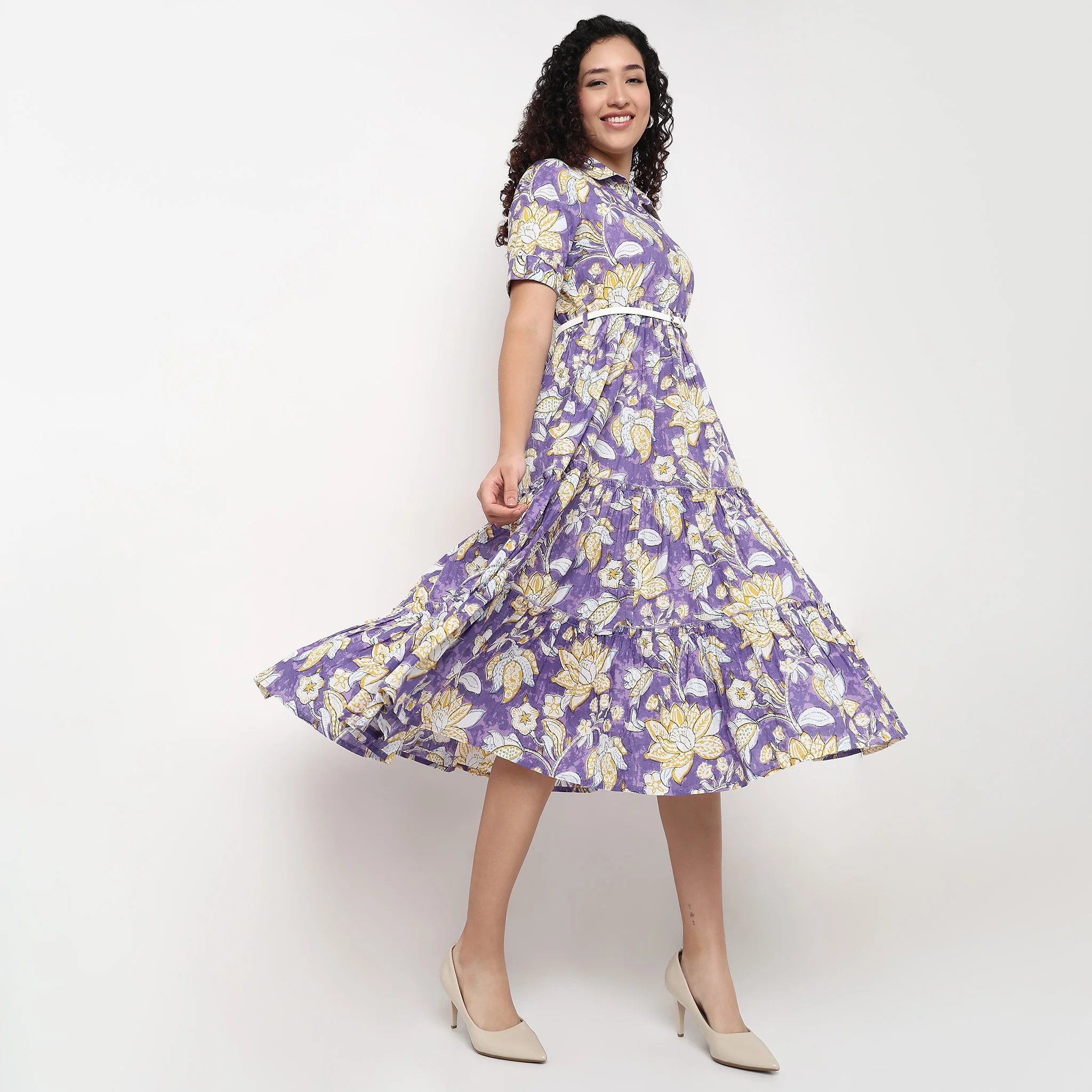 Printed Cotton Tiered Dress