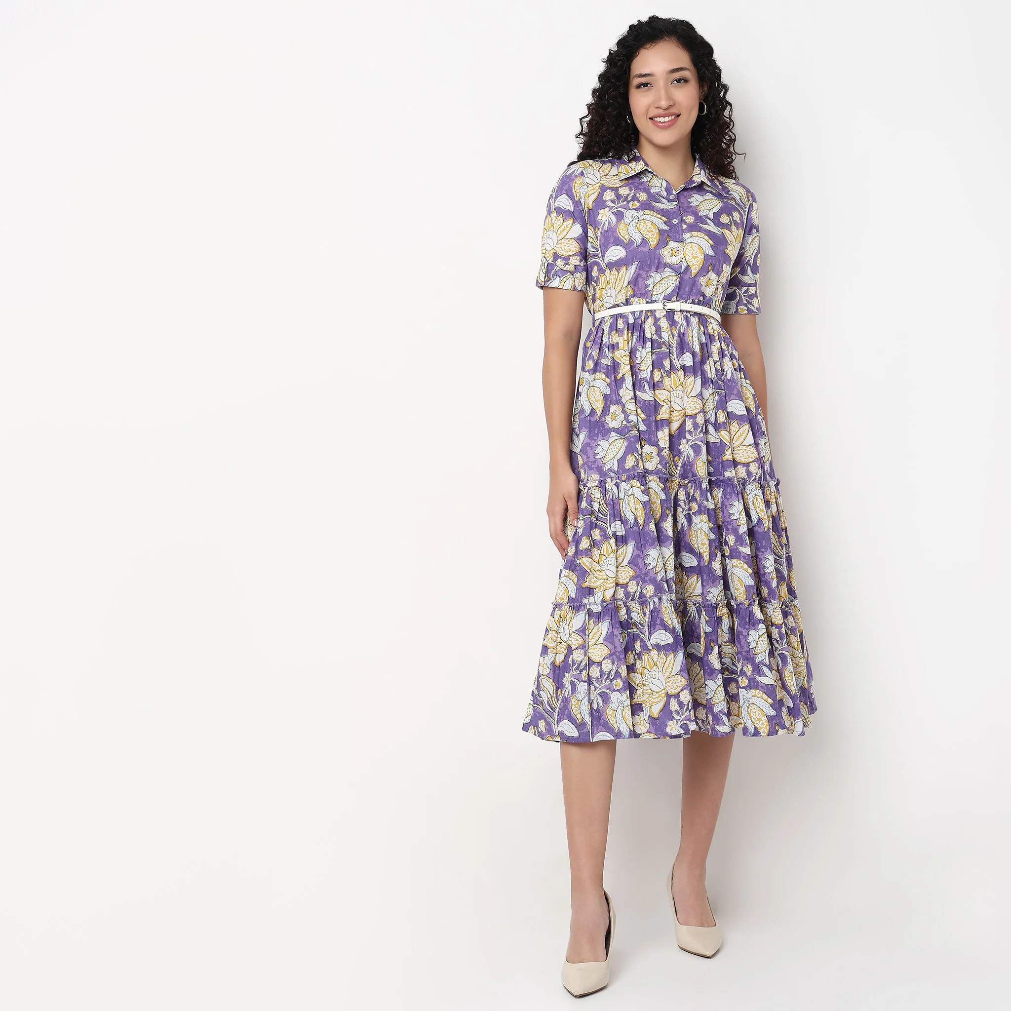 Printed Cotton Tiered Dress - Image 2