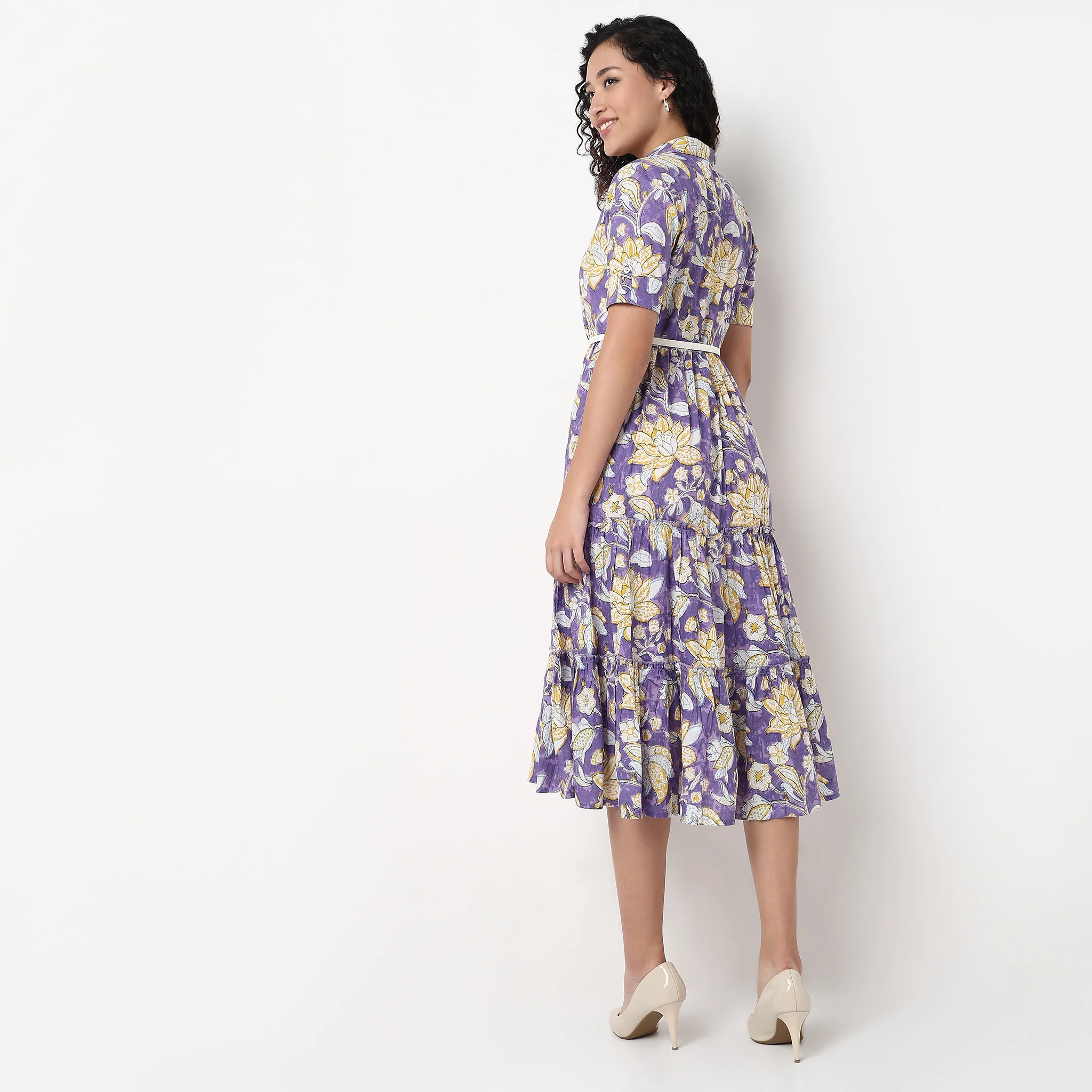 Printed Cotton Tiered Dress - Image 3
