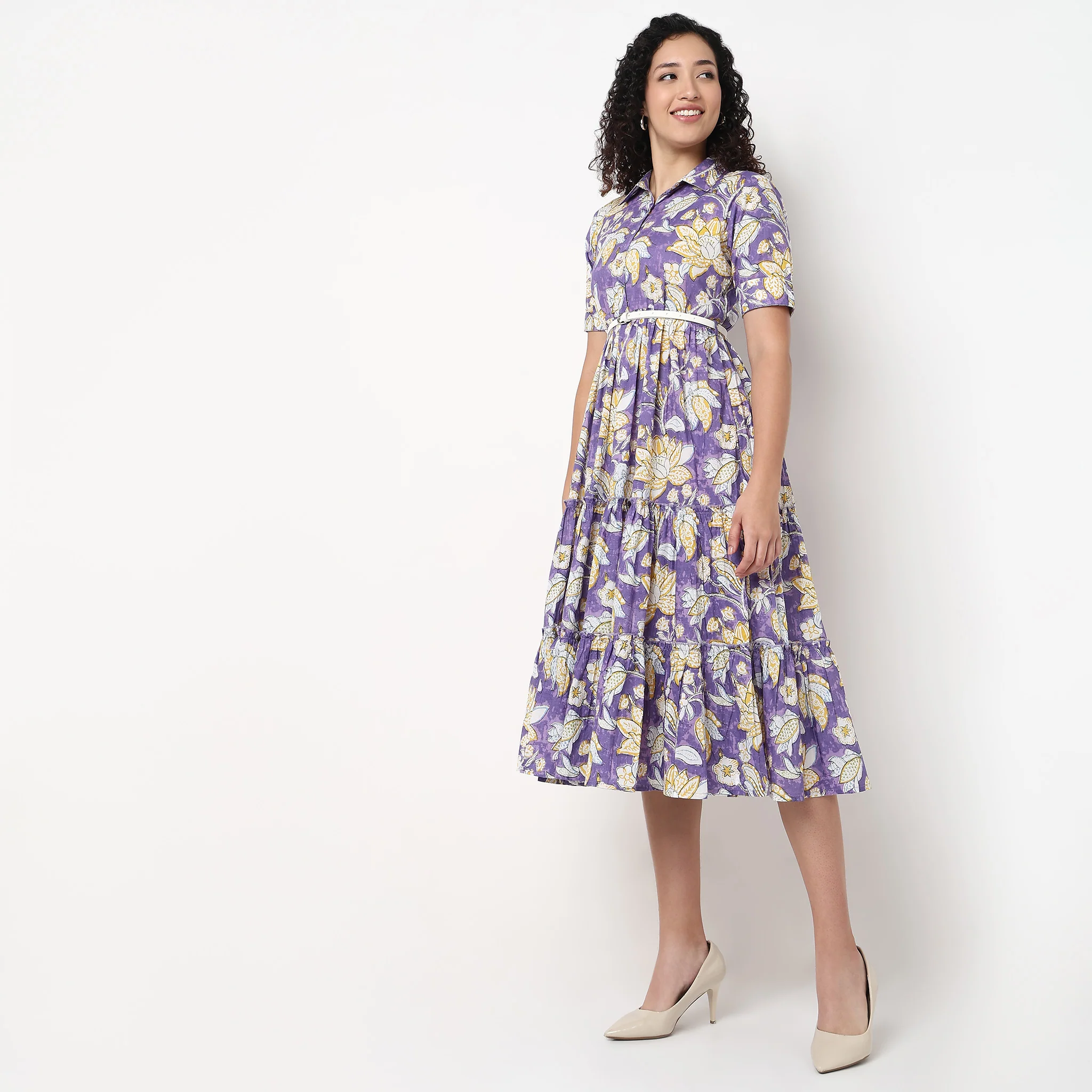 Printed Cotton Tiered Dress - Image 5