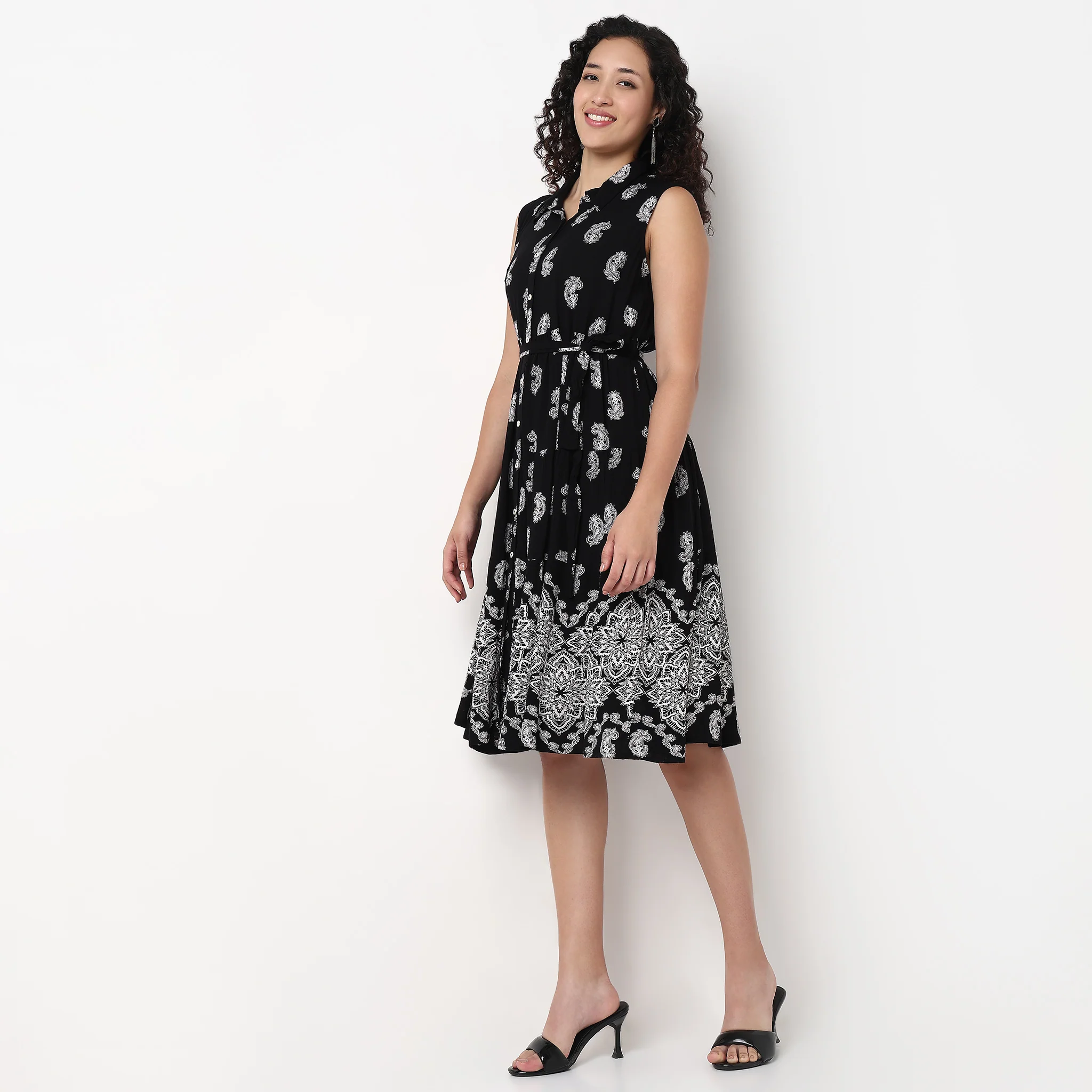 Shirt Collar Sleeveless Tiered Dress - Image 5