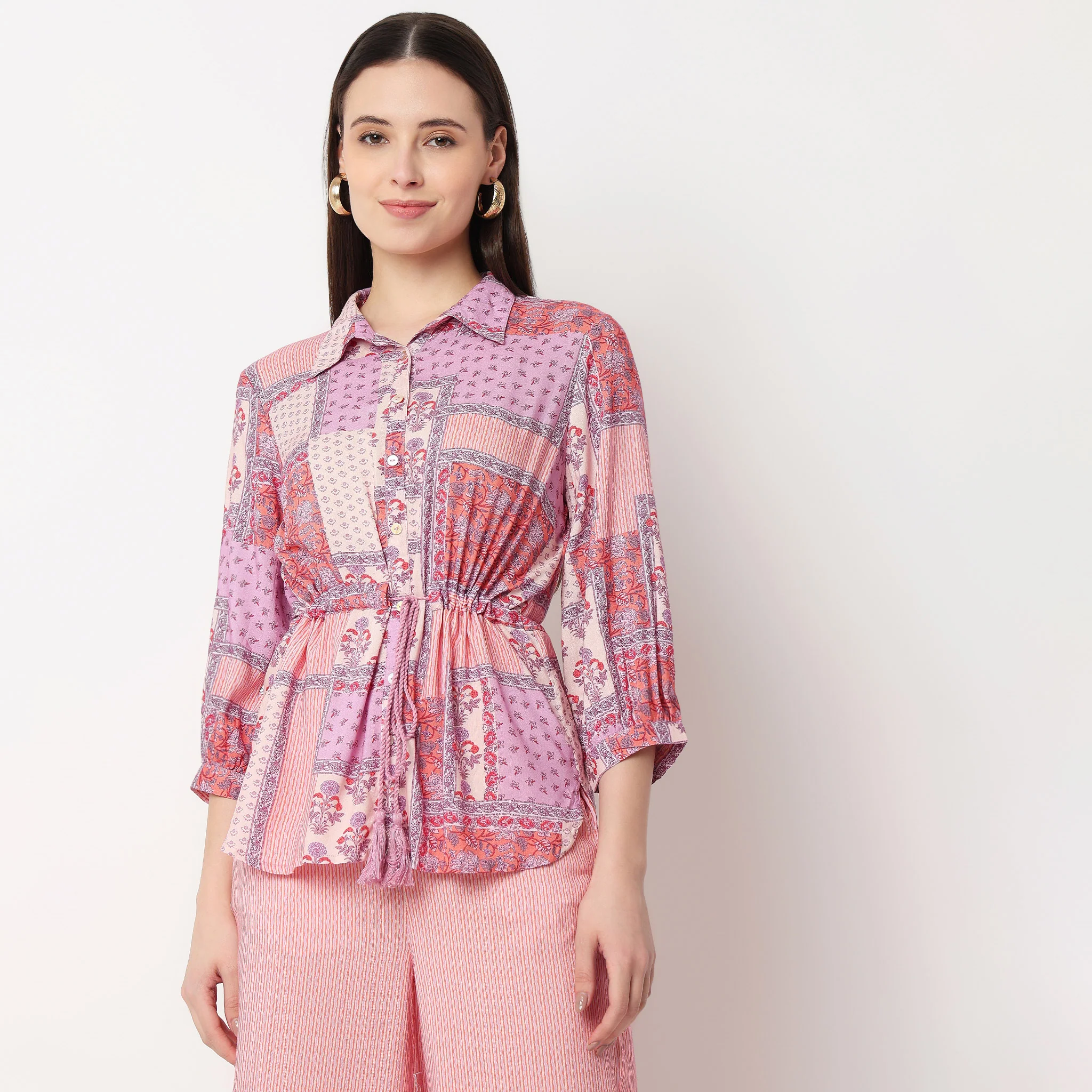 Shirt With Waist Tie Up Through Tunnel - Image 2