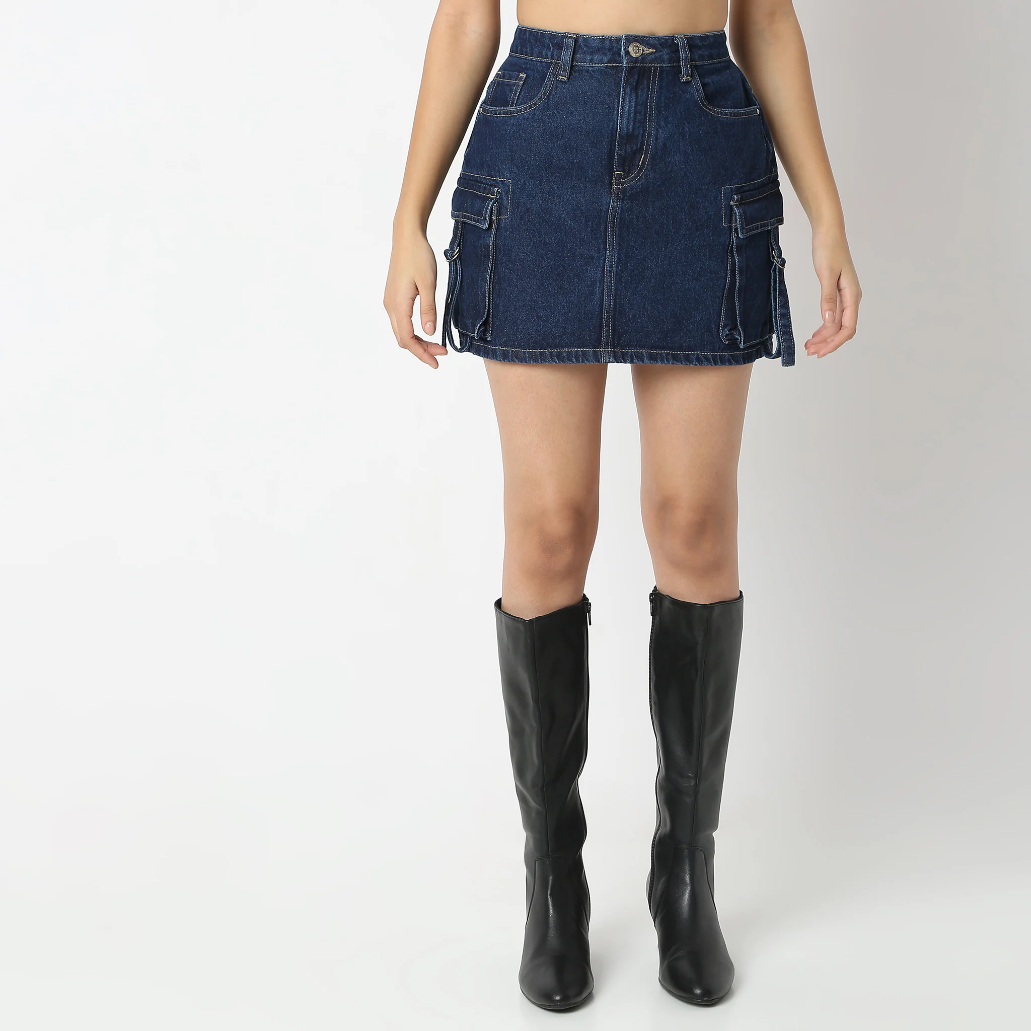 Short Length High Rise Denim Skirt - Image 2