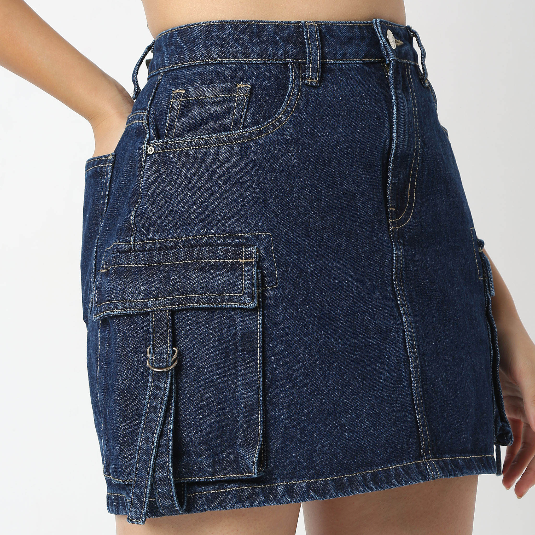 Short Length High Rise Denim Skirt - Image 4