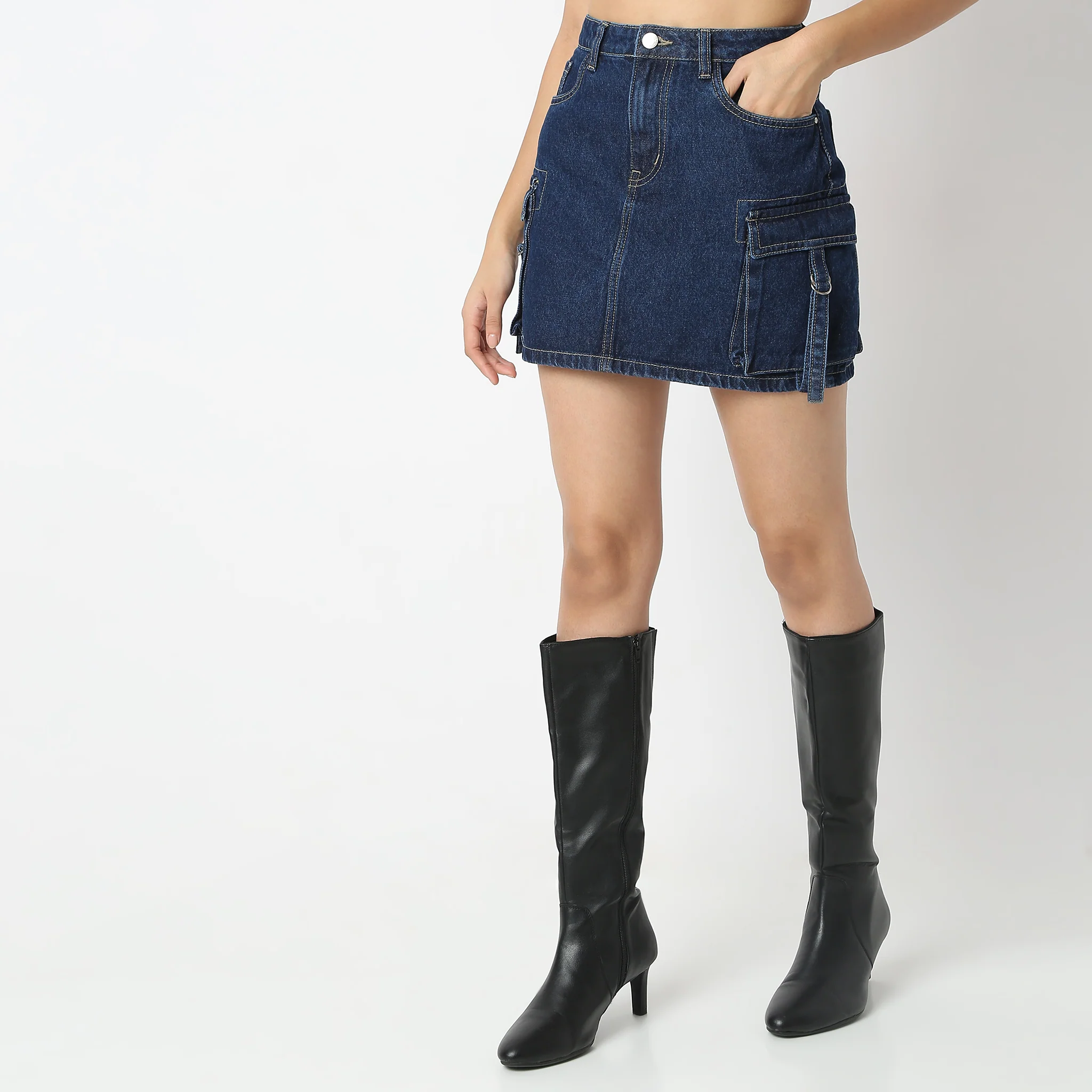 Short Length High Rise Denim Skirt - Image 5
