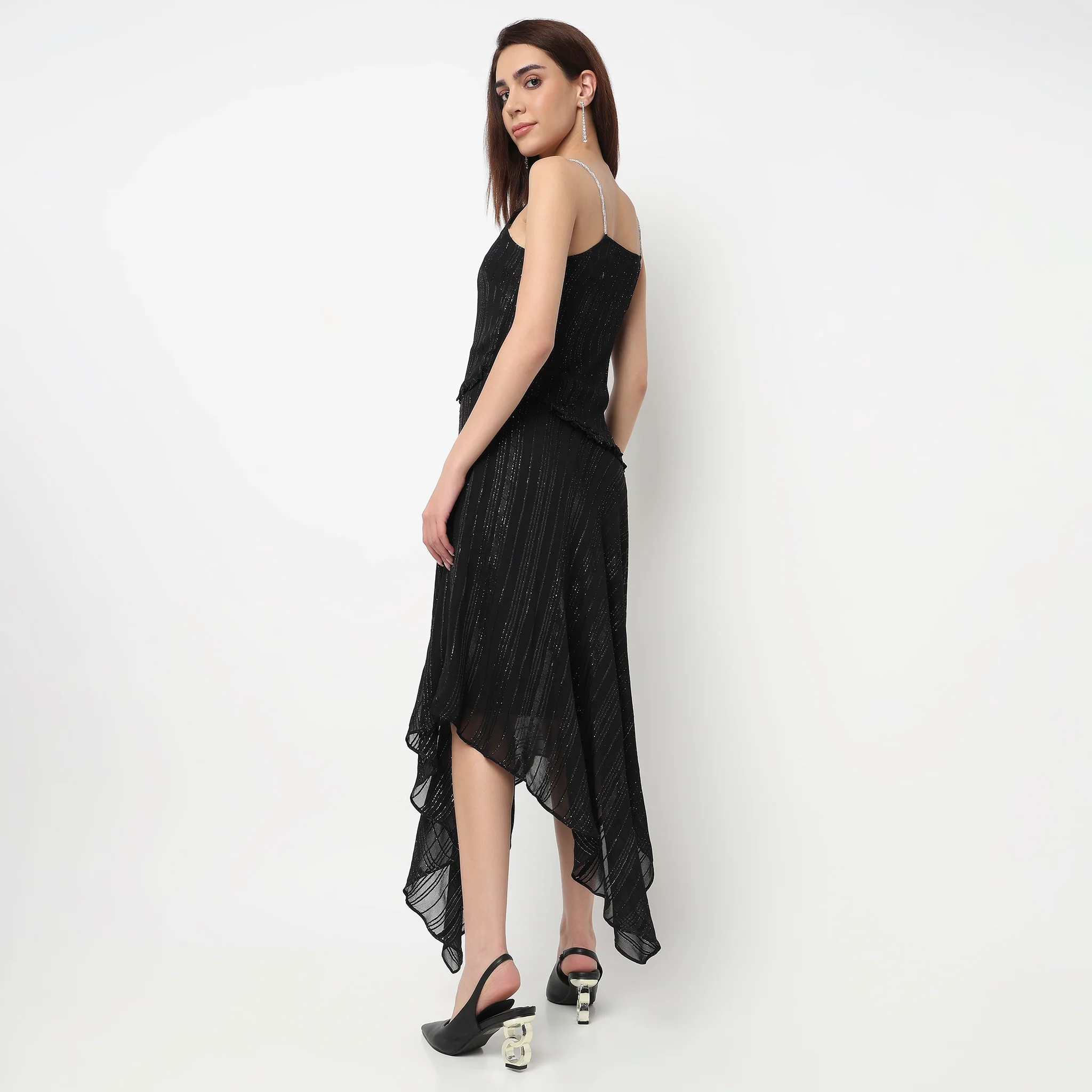 Silver Striped Dress With Rhinestone Strap - Image 3