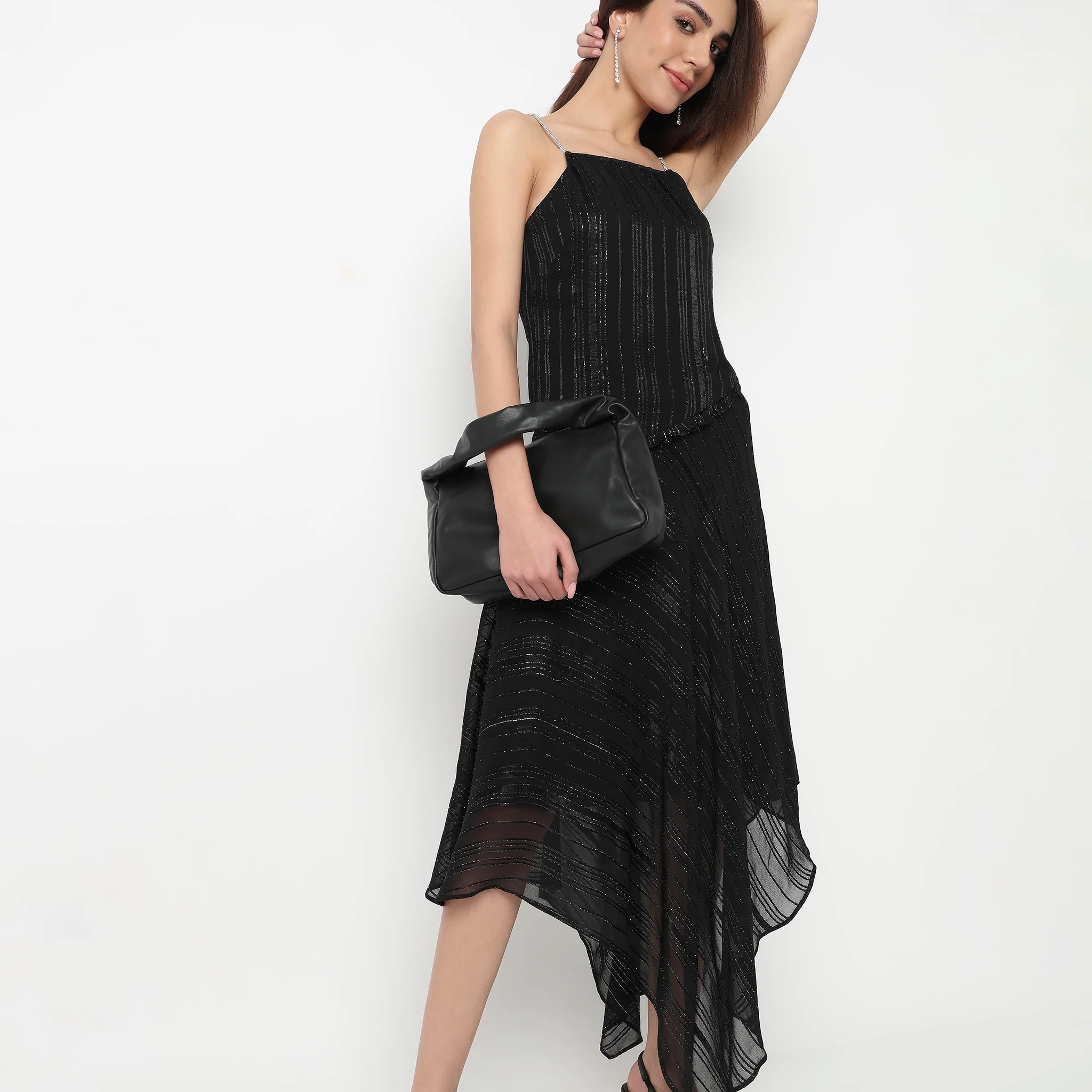 Silver Striped Dress With Rhinestone Strap - Image 4