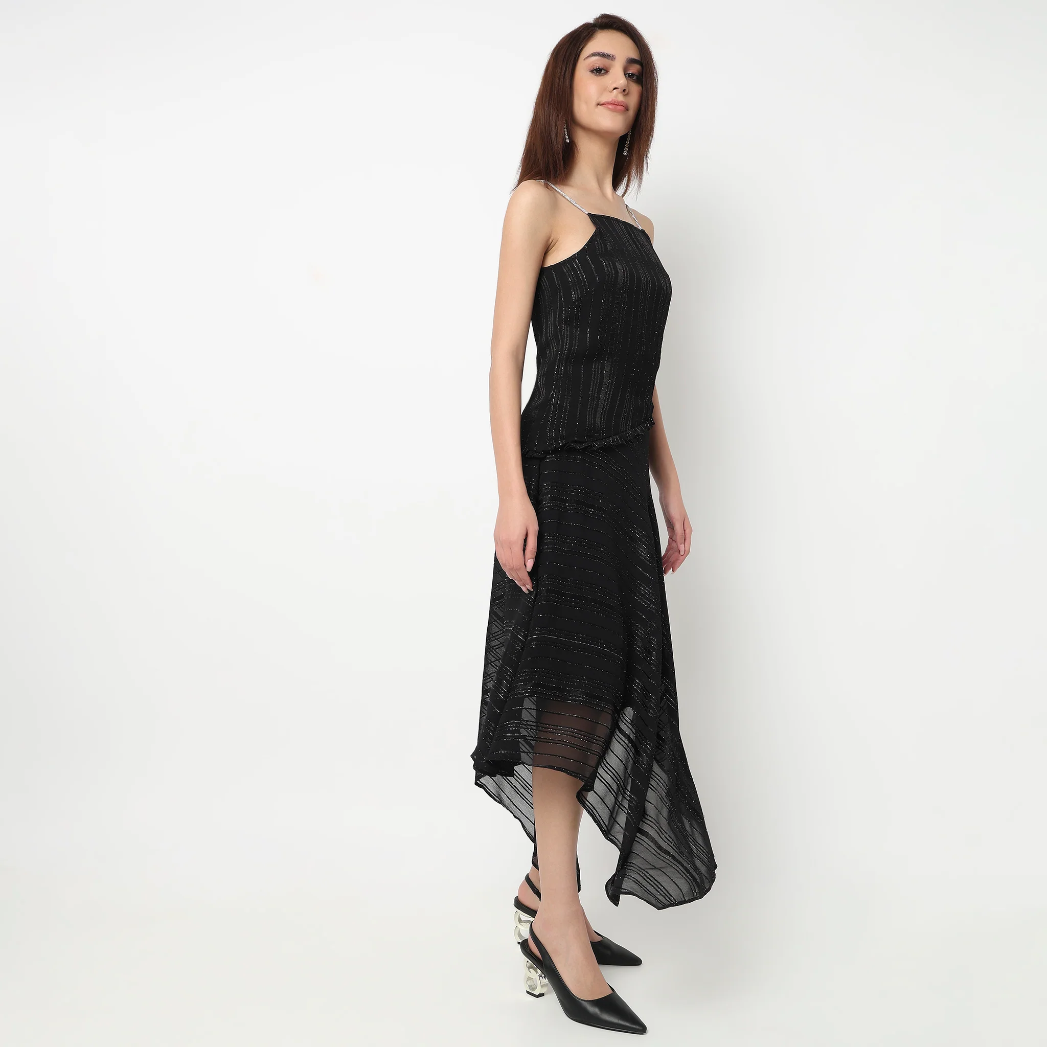 Silver Striped Dress With Rhinestone Strap - Image 5