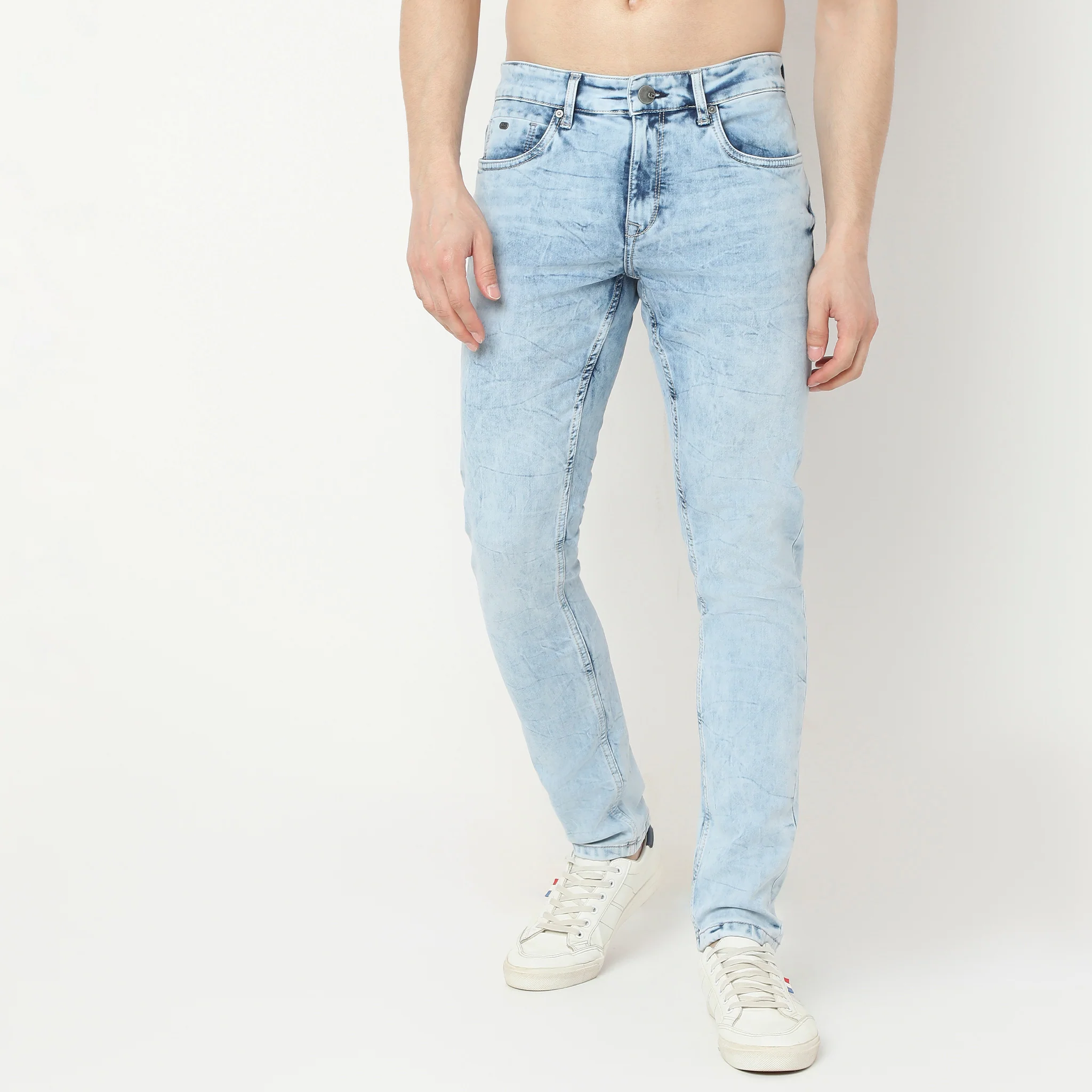 Skinny Fit Ice Washed Bleached Jeans - Image 2
