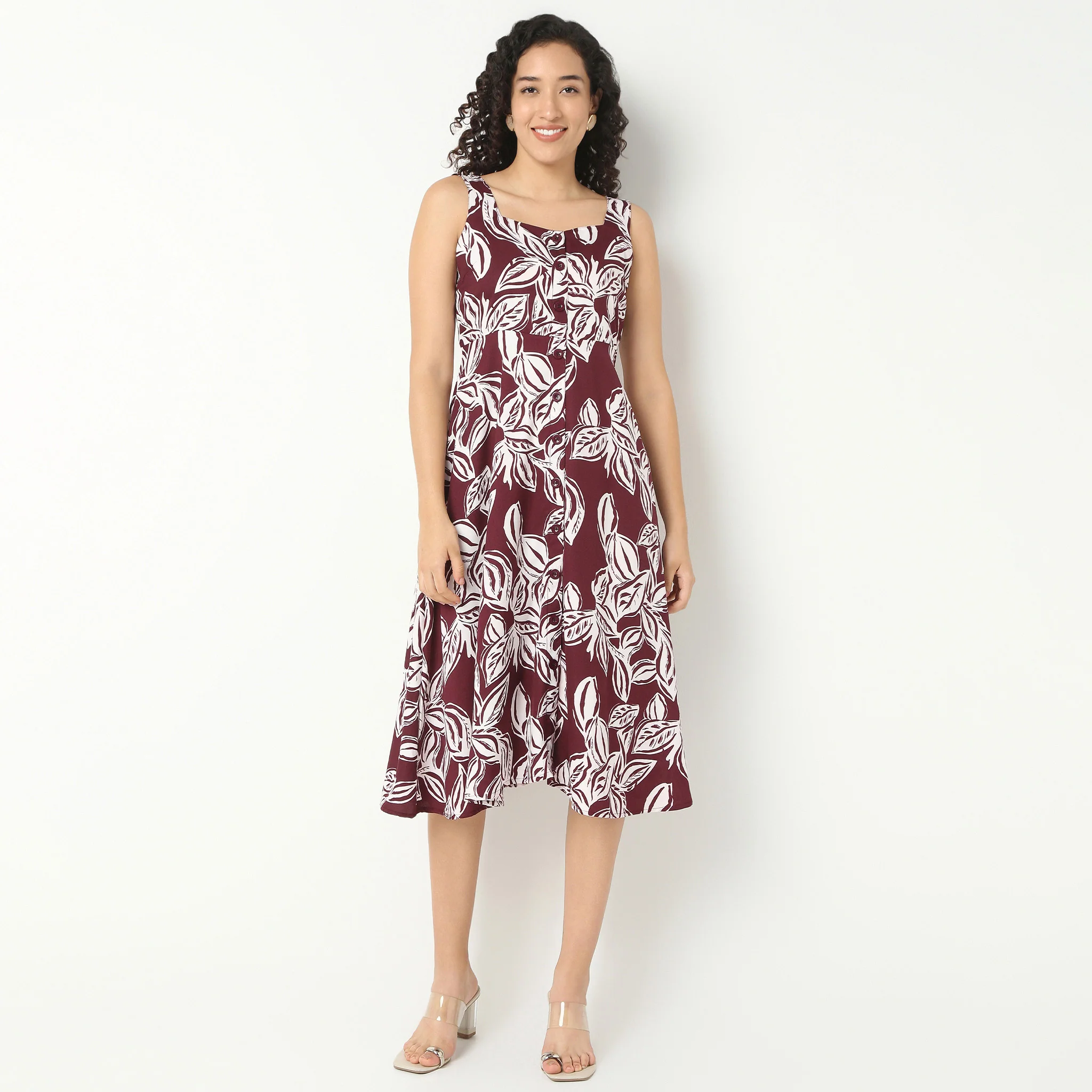 Sleeveless Front Button Up Dress With Square Neck - Image 2