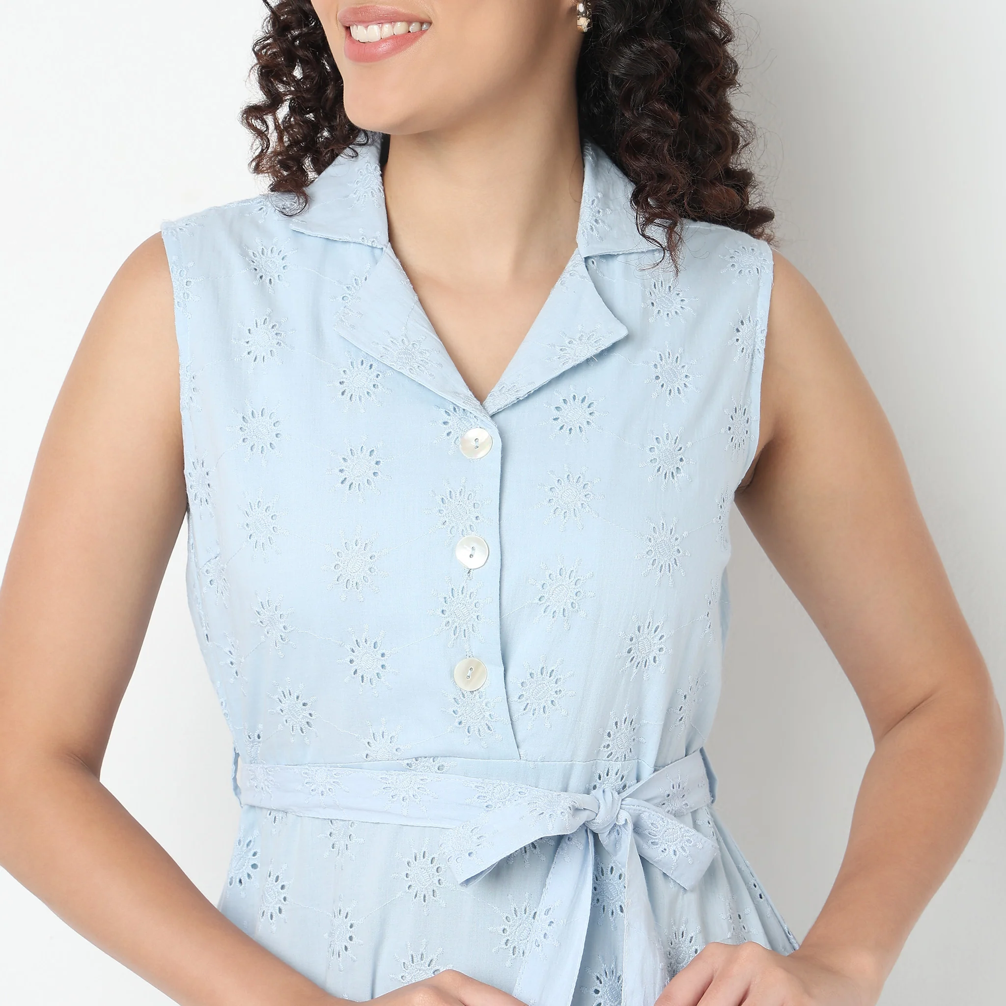 Lapel Collar Schiffli Flared Dress - Image 4