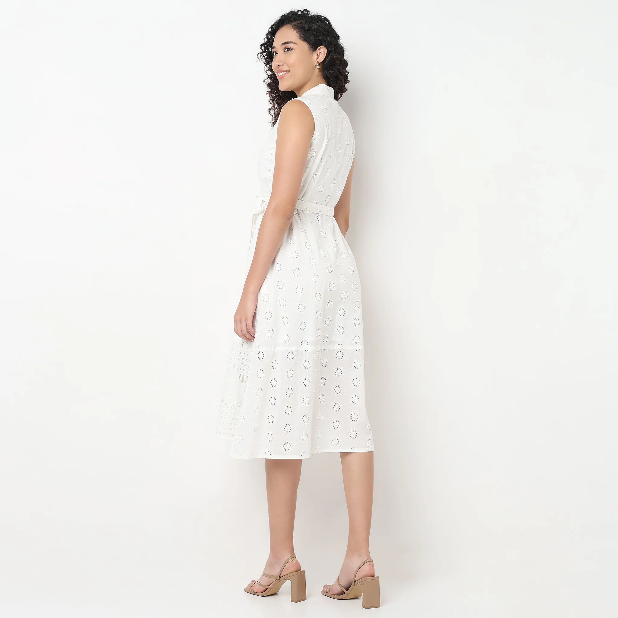 Lapel Collar Schiffli Flared Dress - Image 8