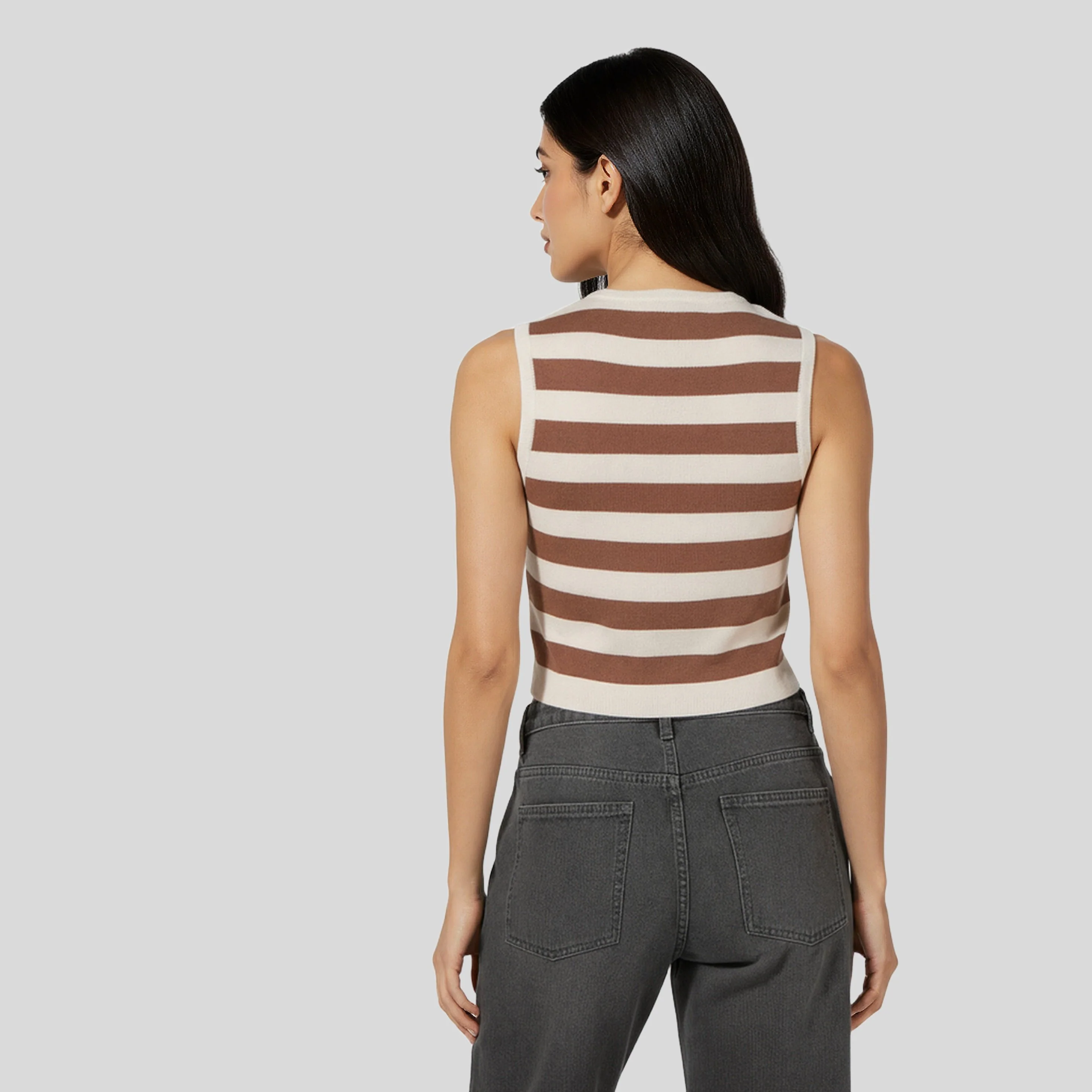 Sleeveless Striped Flat Knit Sweater - Image 8