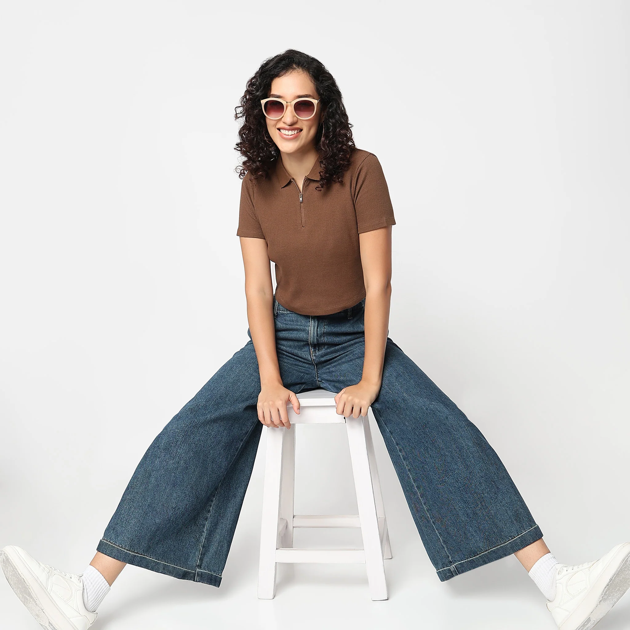 Slim Fit Athleisure T-Shirt With Partial Zipper Opening