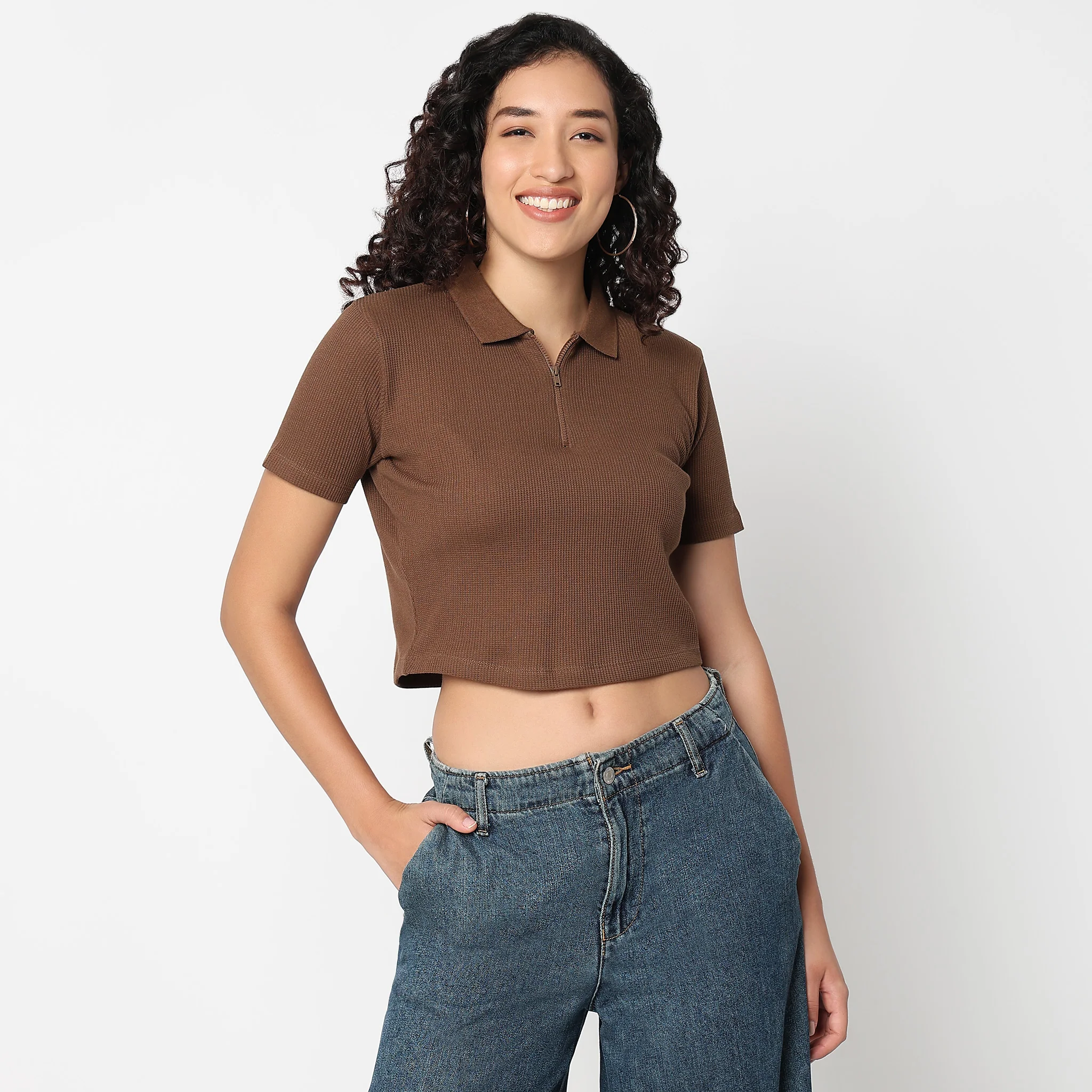 Slim Fit Athleisure T-Shirt With Partial Zipper Opening - Image 2