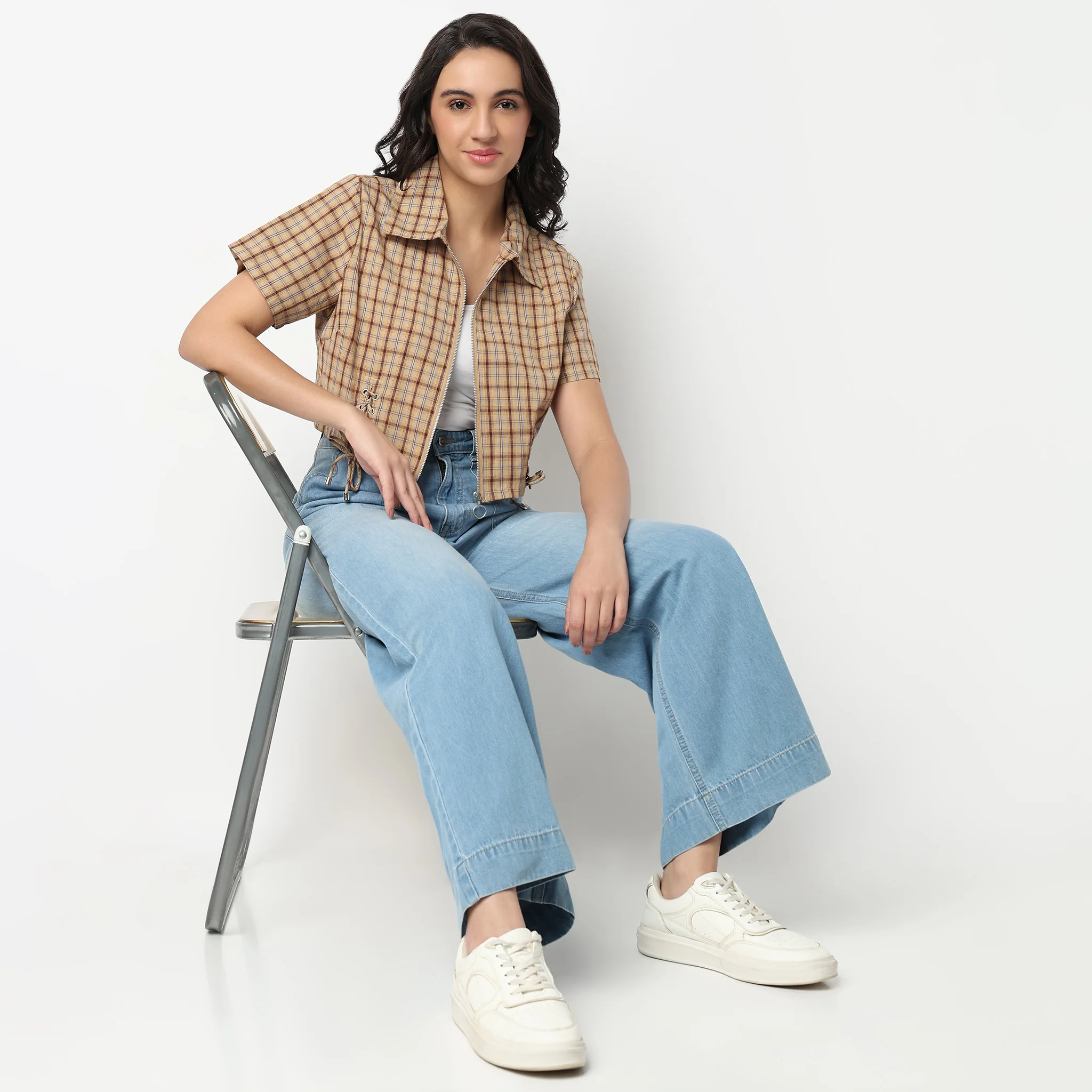 Slim Fit Checkered Cropped Shirt - Image 2