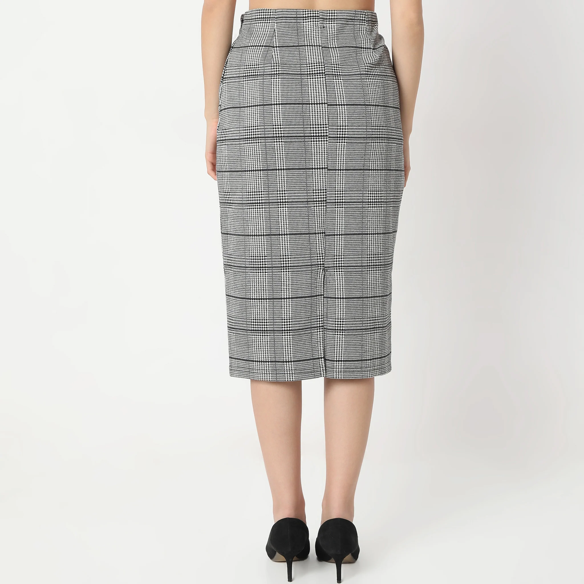 Slim Fit Checkered Knee Length Betty High Rise Skirt - Image 3