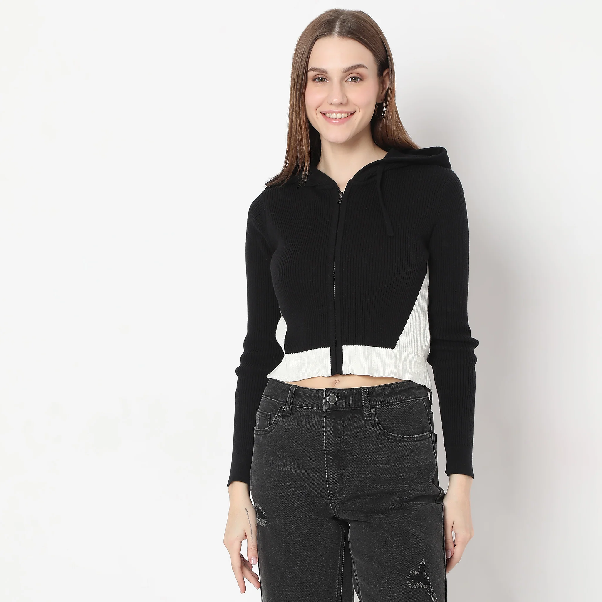 Slim Fit Colour Block Hoodie Flat Knit Full Sleeve T-Shirt - Image 2