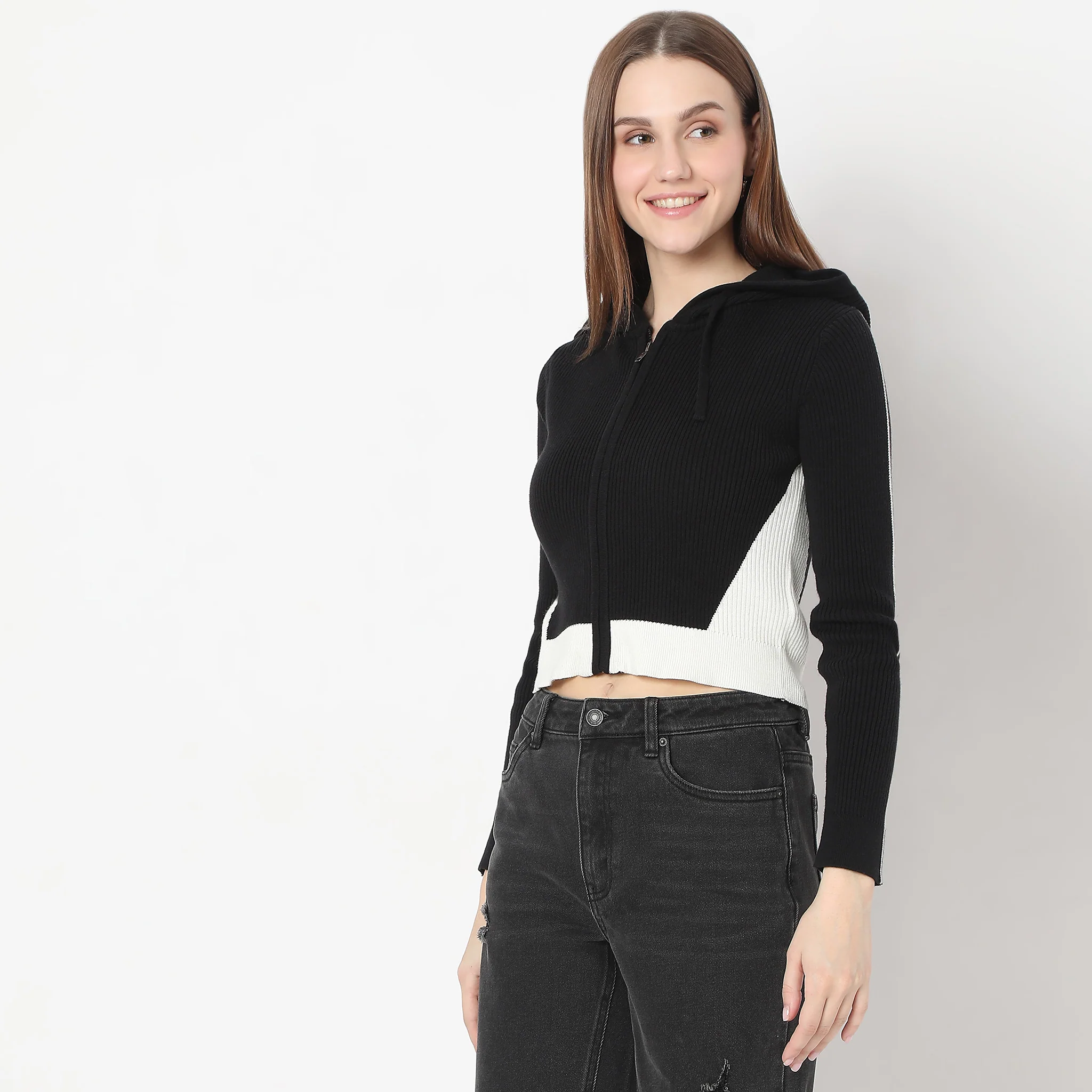 Slim Fit Colour Block Hoodie Flat Knit Full Sleeve T-Shirt - Image 4