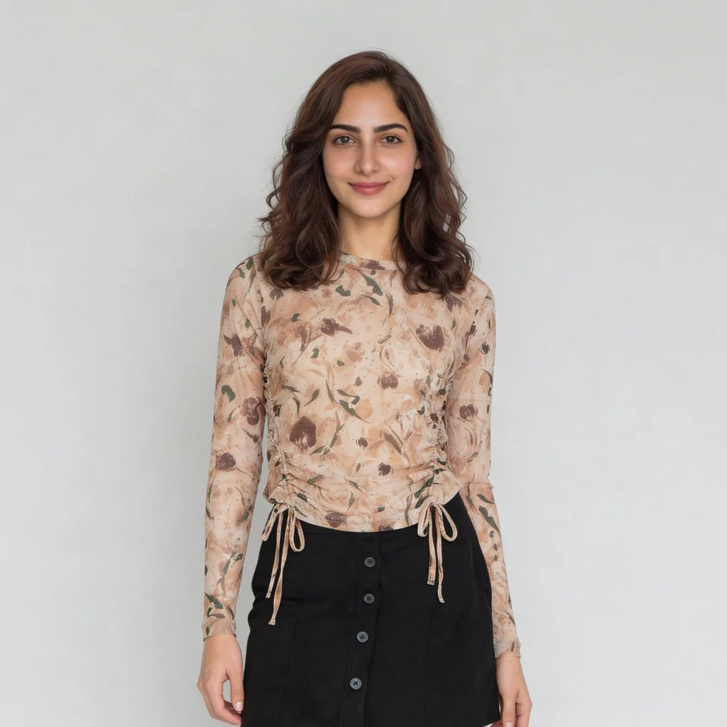 Slim Fit Full Sleeve Top With Ruching At Sides - Image 2