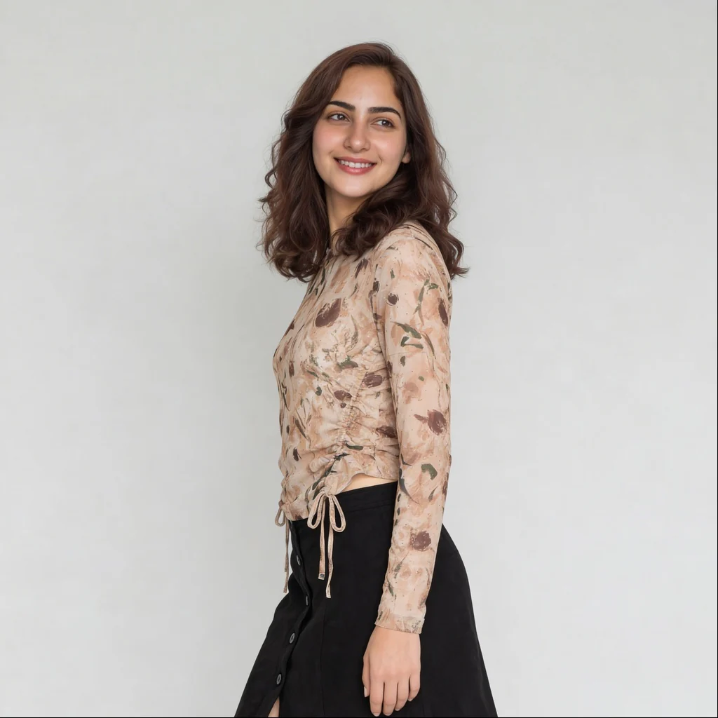 Slim Fit Full Sleeve Top With Ruching At Sides - Image 5